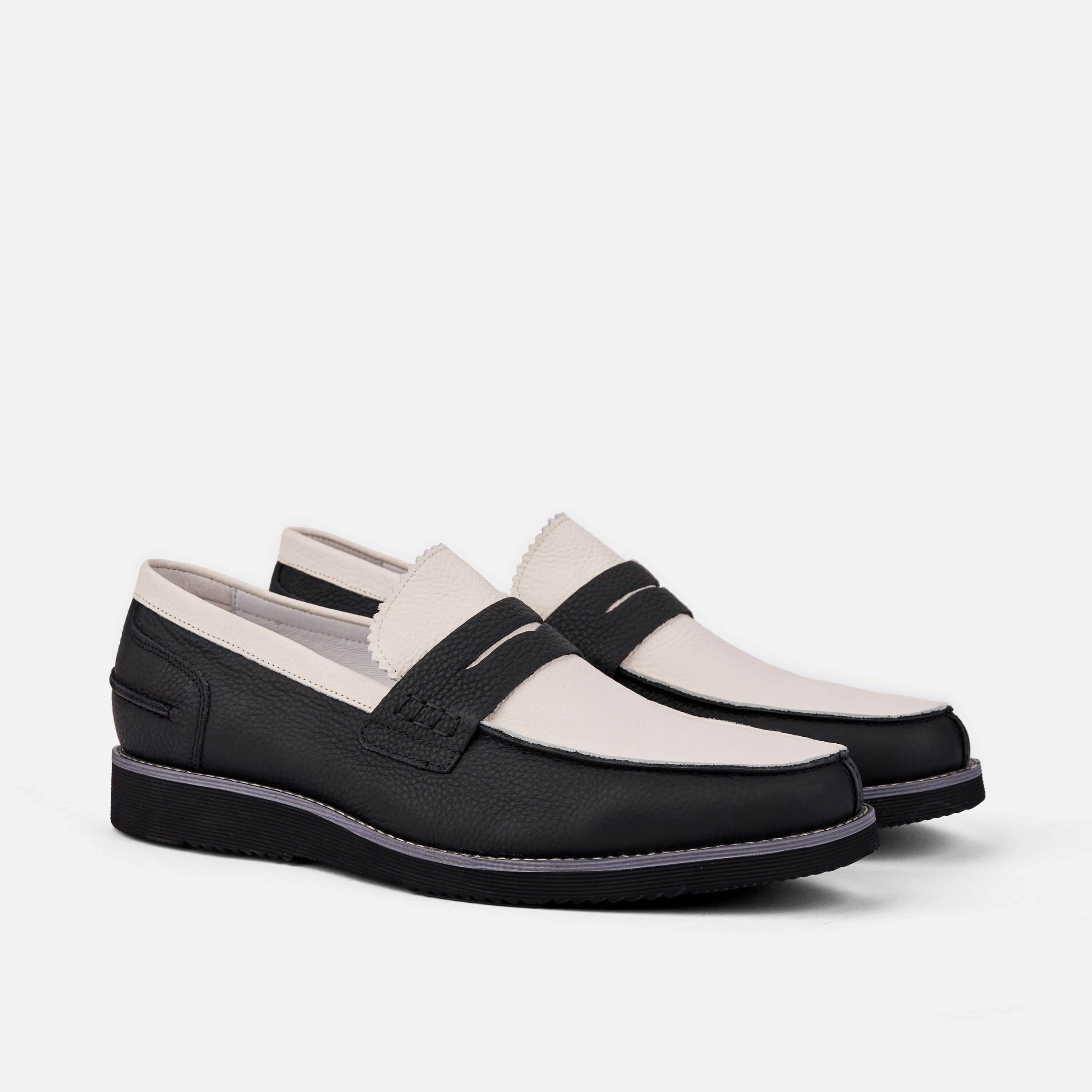 Abe Black and White Leather Penny Loafers - Image 2