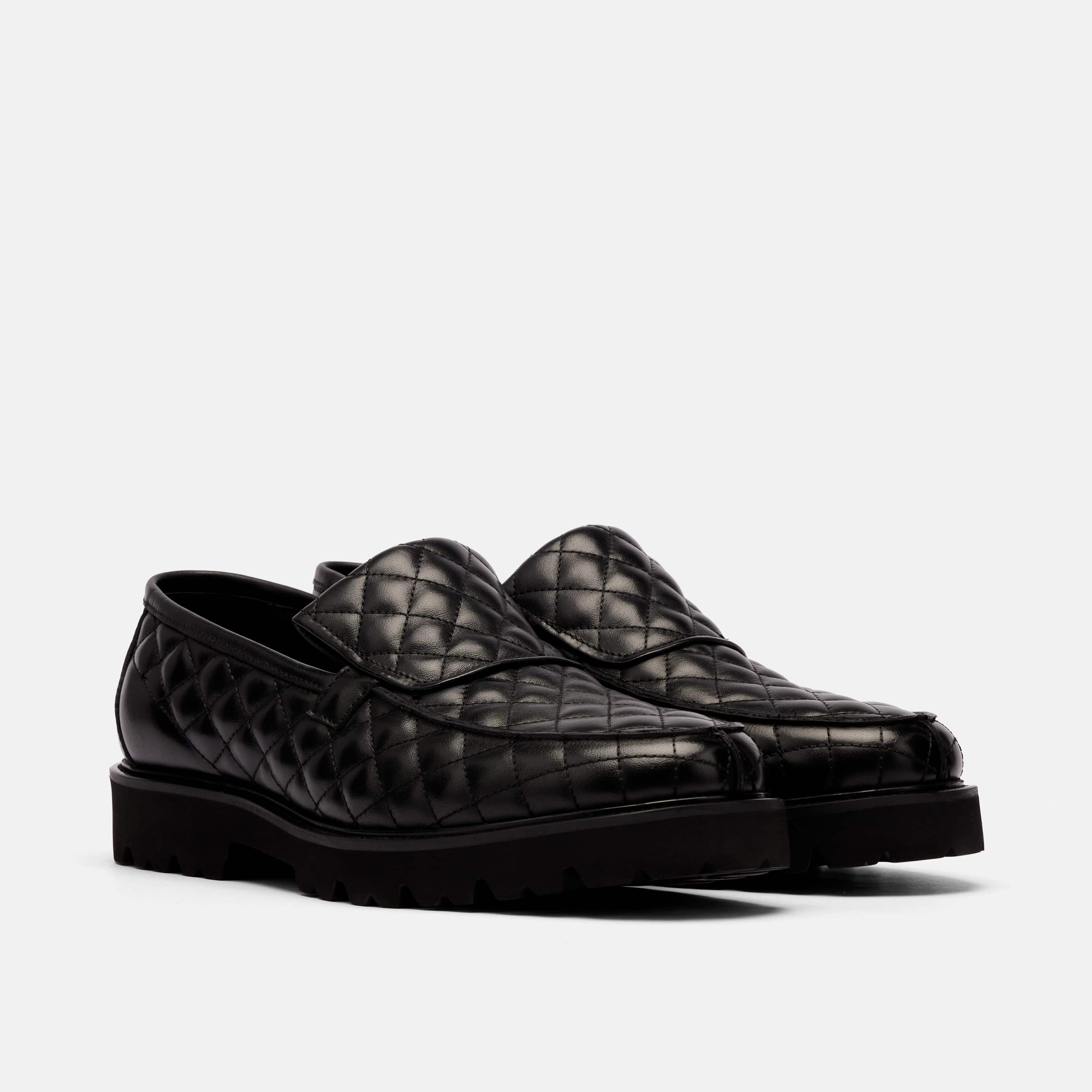 The Pitch Black Quilted Leather Lug Penny Loafers - Image 2