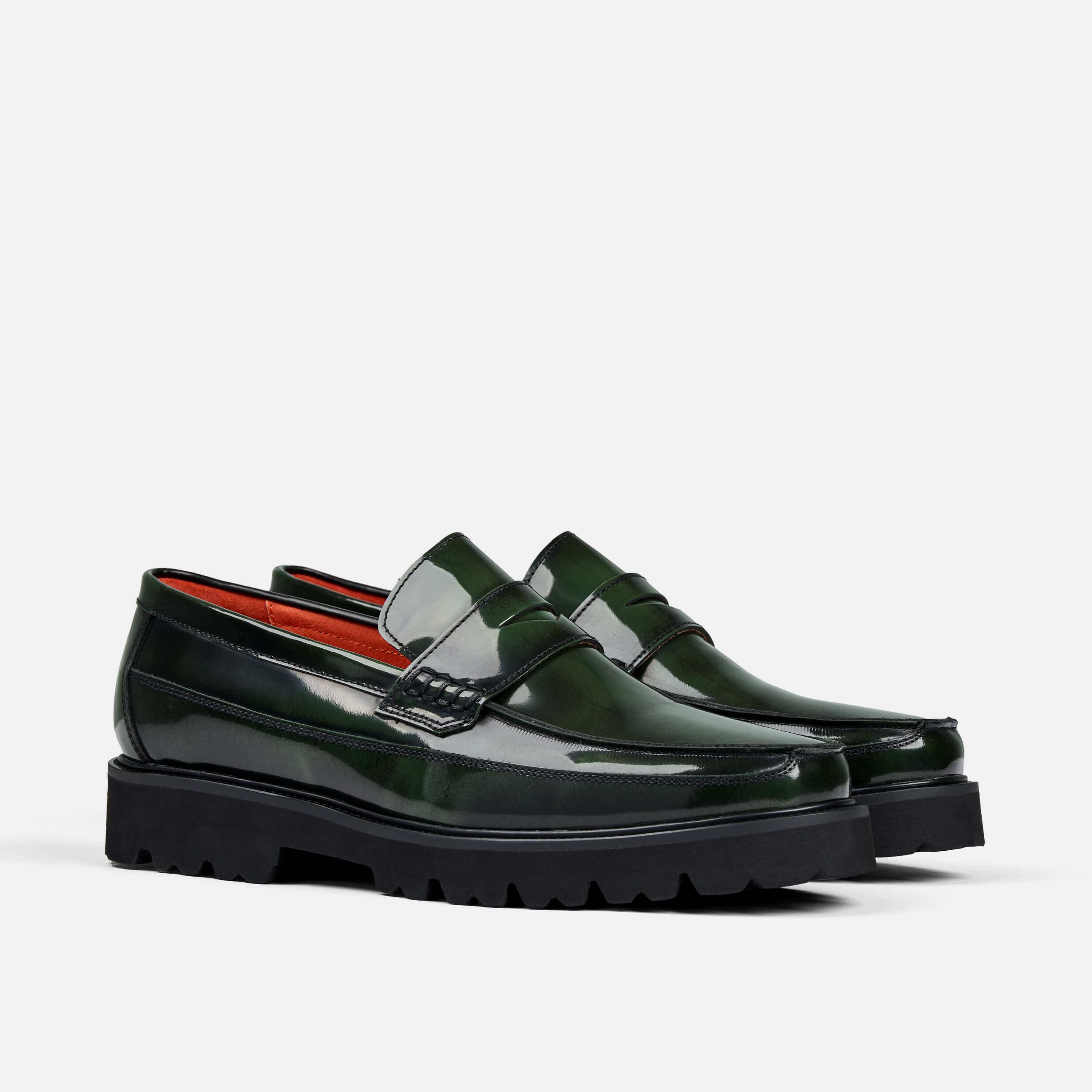 Adler Dark Green Patent Leather Penny Loafers - Image 2