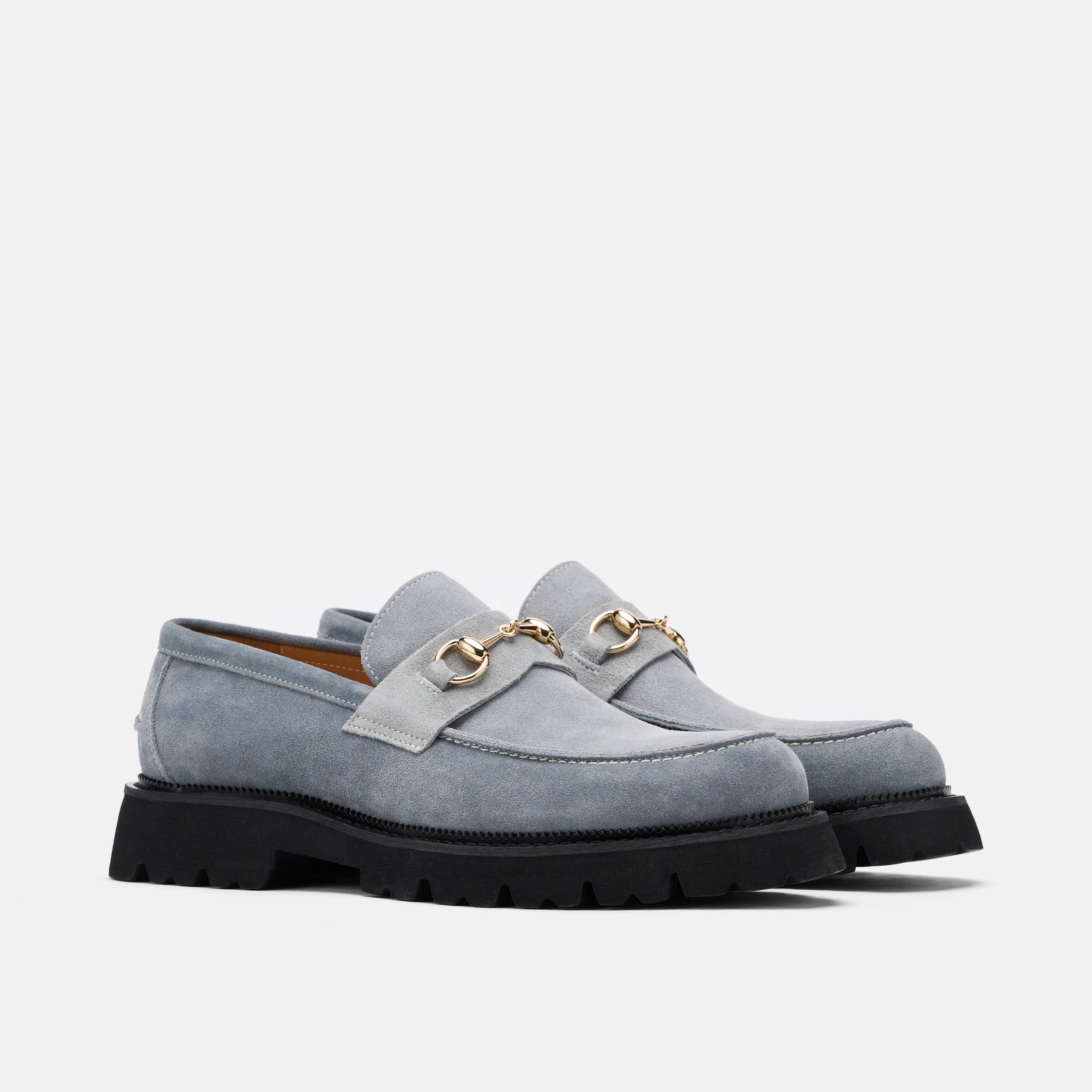 Blake Steel Blue Suede Lug Bit Loafers - Image 2