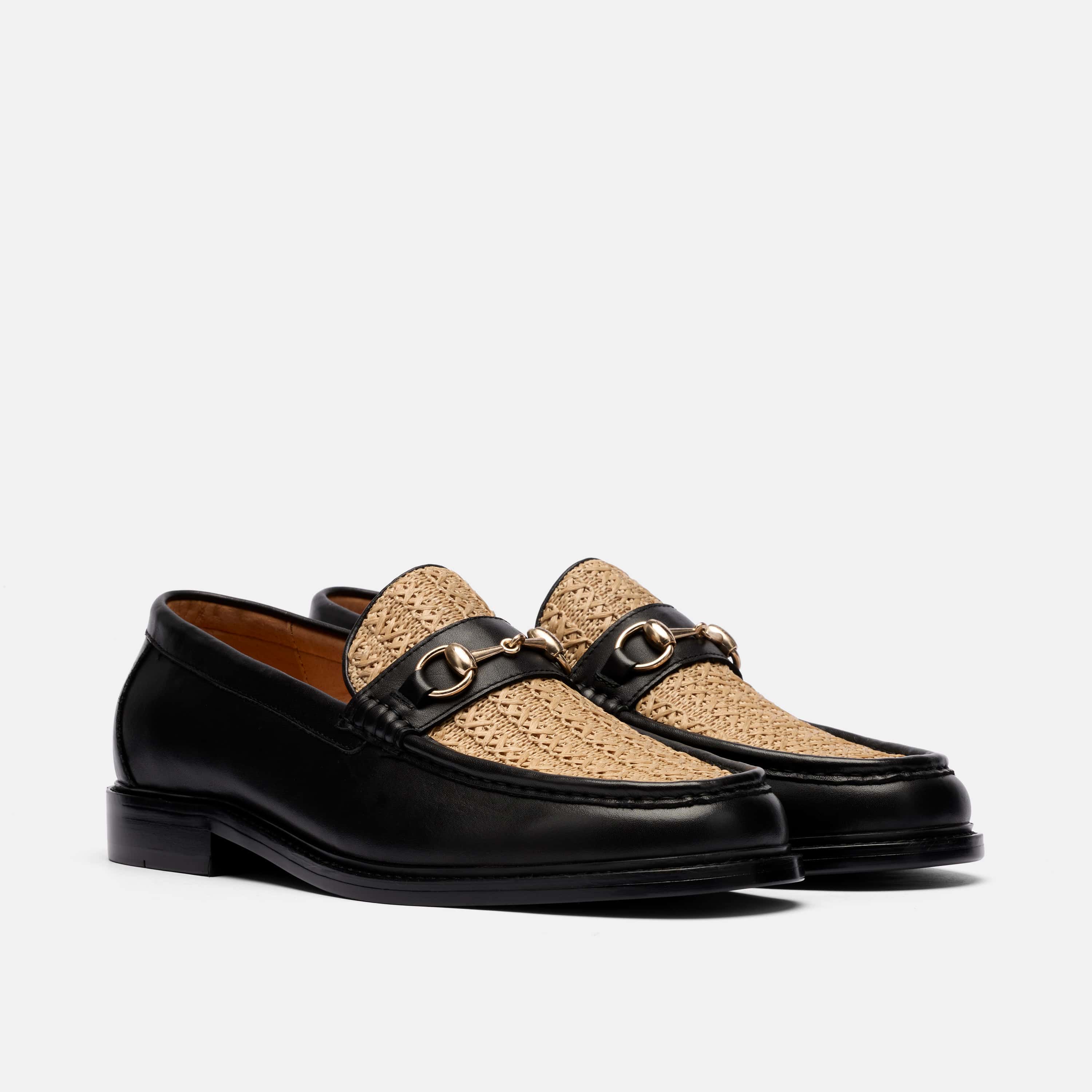 Boardwalk Black/Raffia Leather Horse-Bit Loafers - Image 2