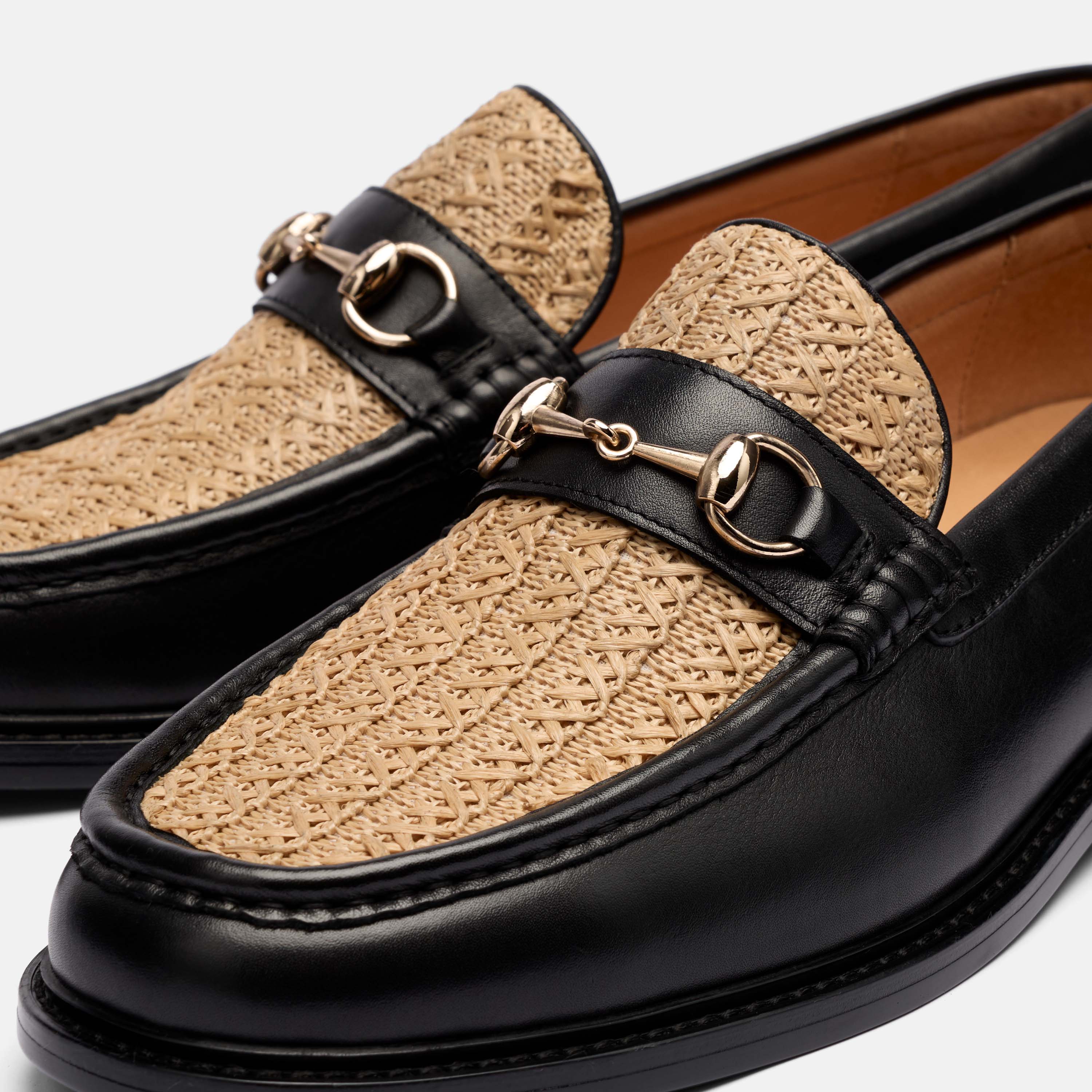 Boardwalk Black/Raffia Leather Horse-Bit Loafers - Image 3