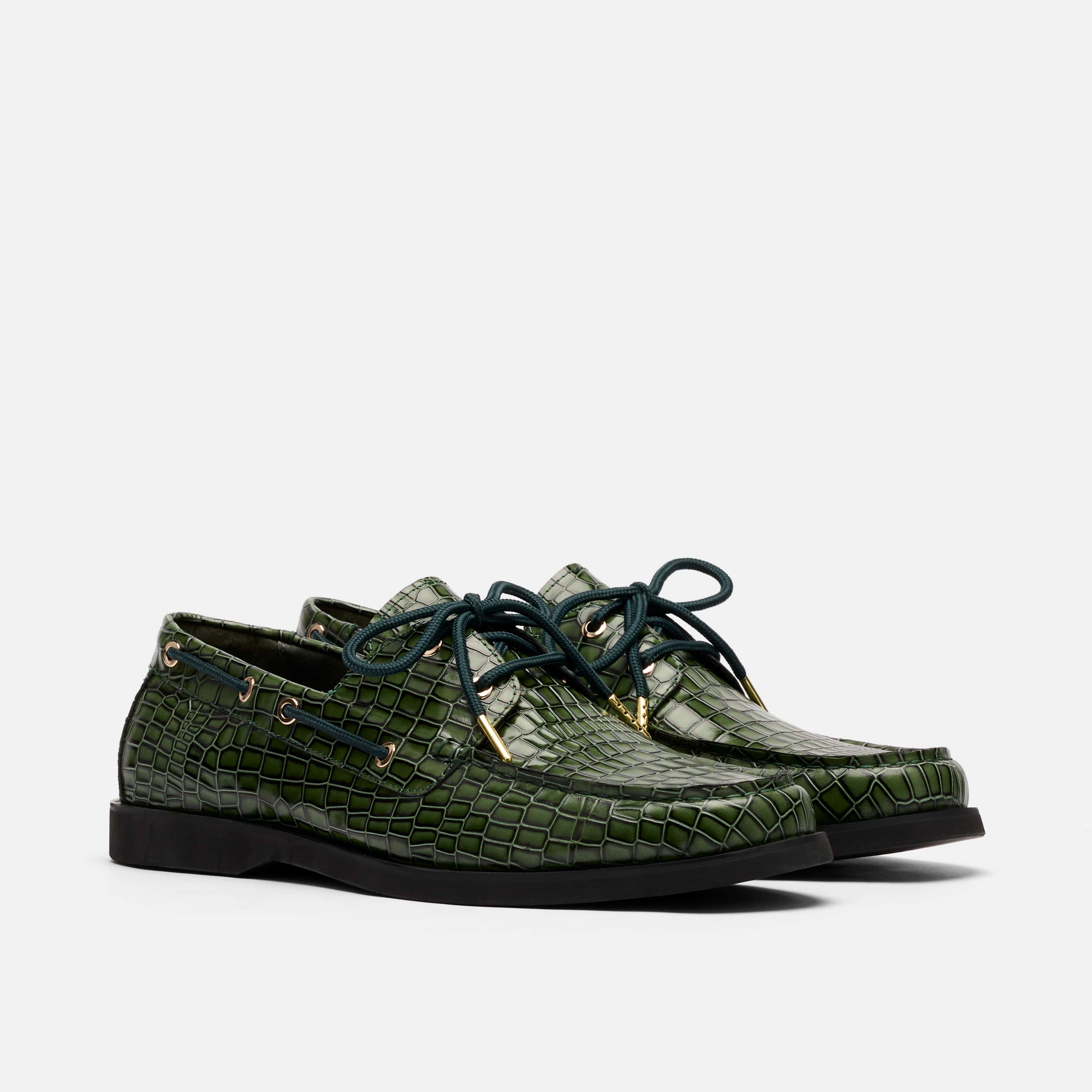 Capri Green Croc Leather Boat Shoes - Image 2