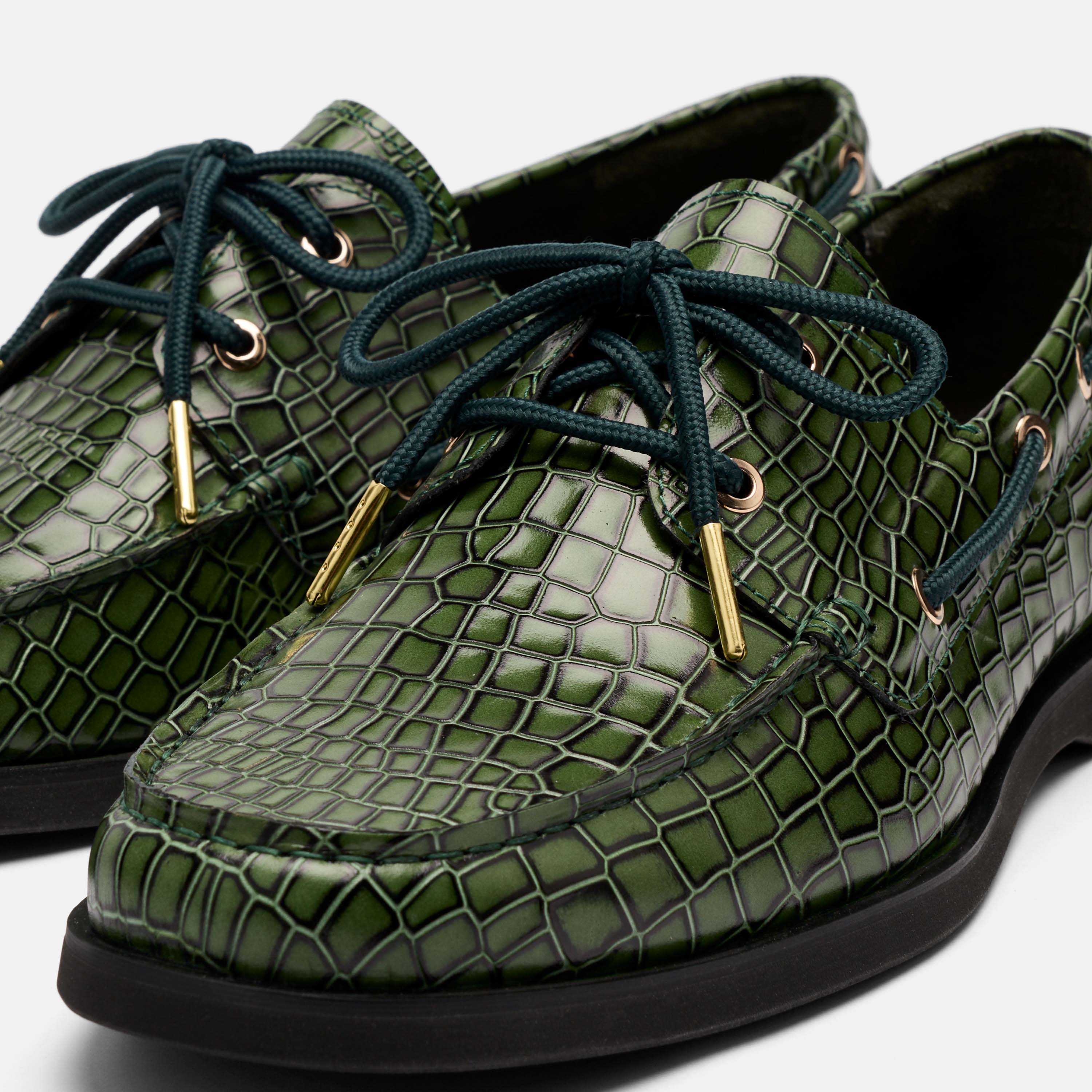 Capri Green Croc Leather Boat Shoes - Image 3