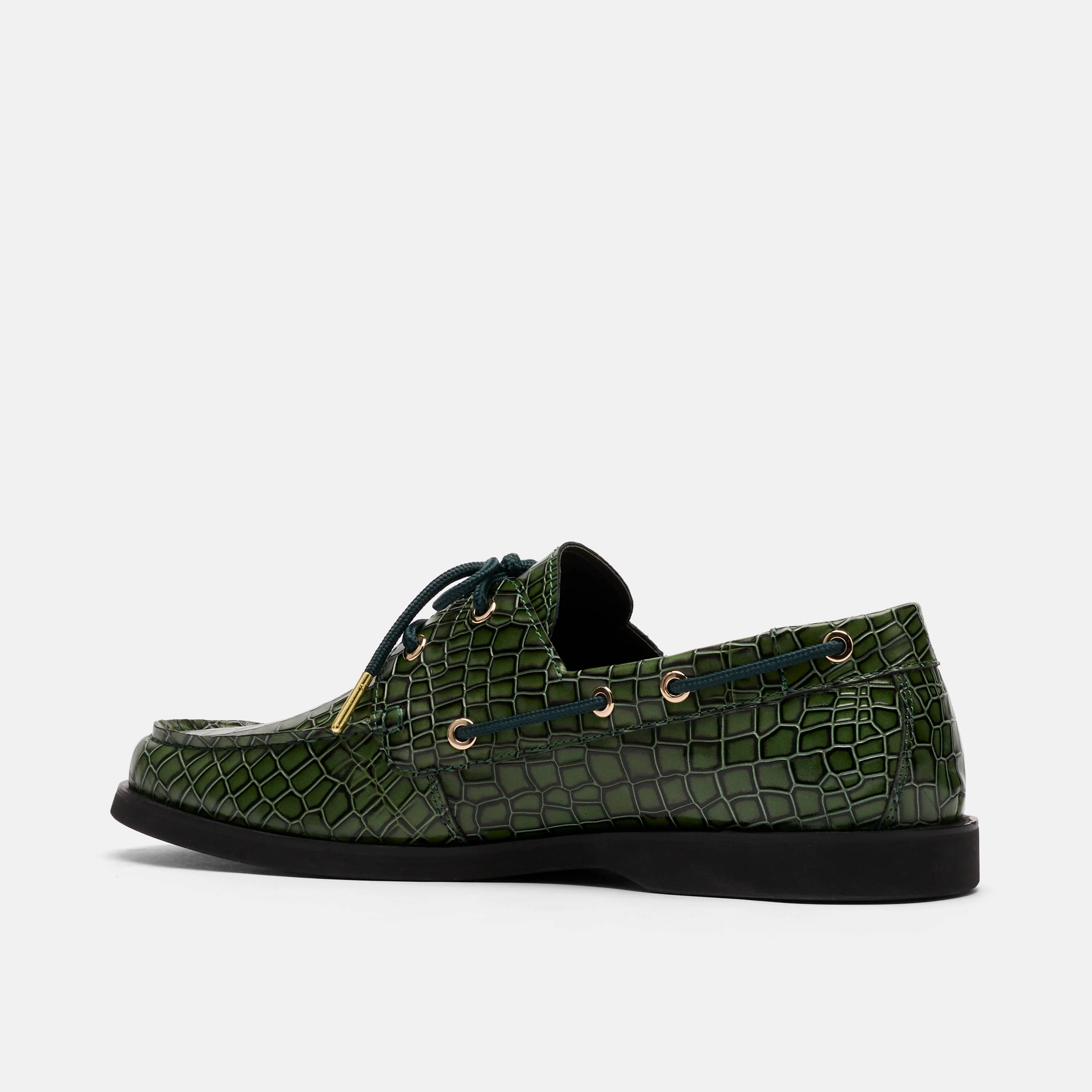 Capri Green Croc Leather Boat Shoes - Image 4