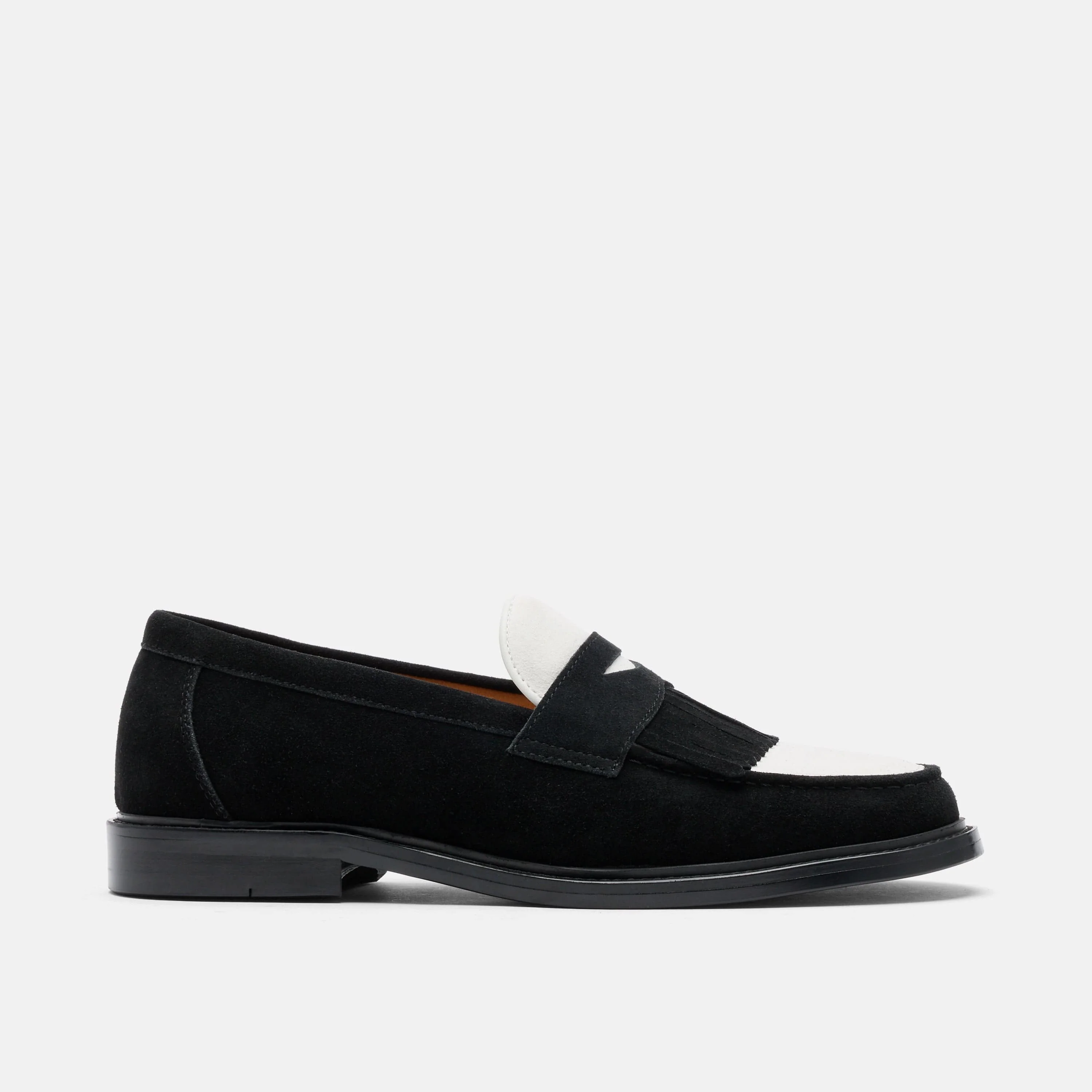 Clint Black/White Suede Kiltie Loafers