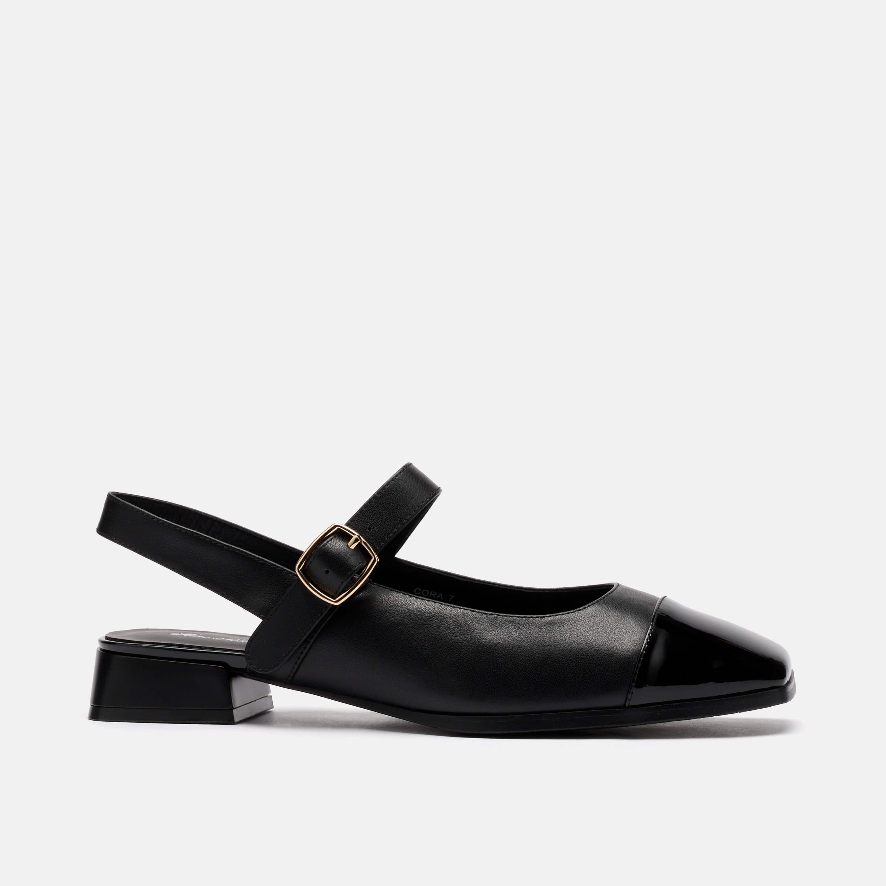 Cora Black Leather Mary Jane Slingbacks