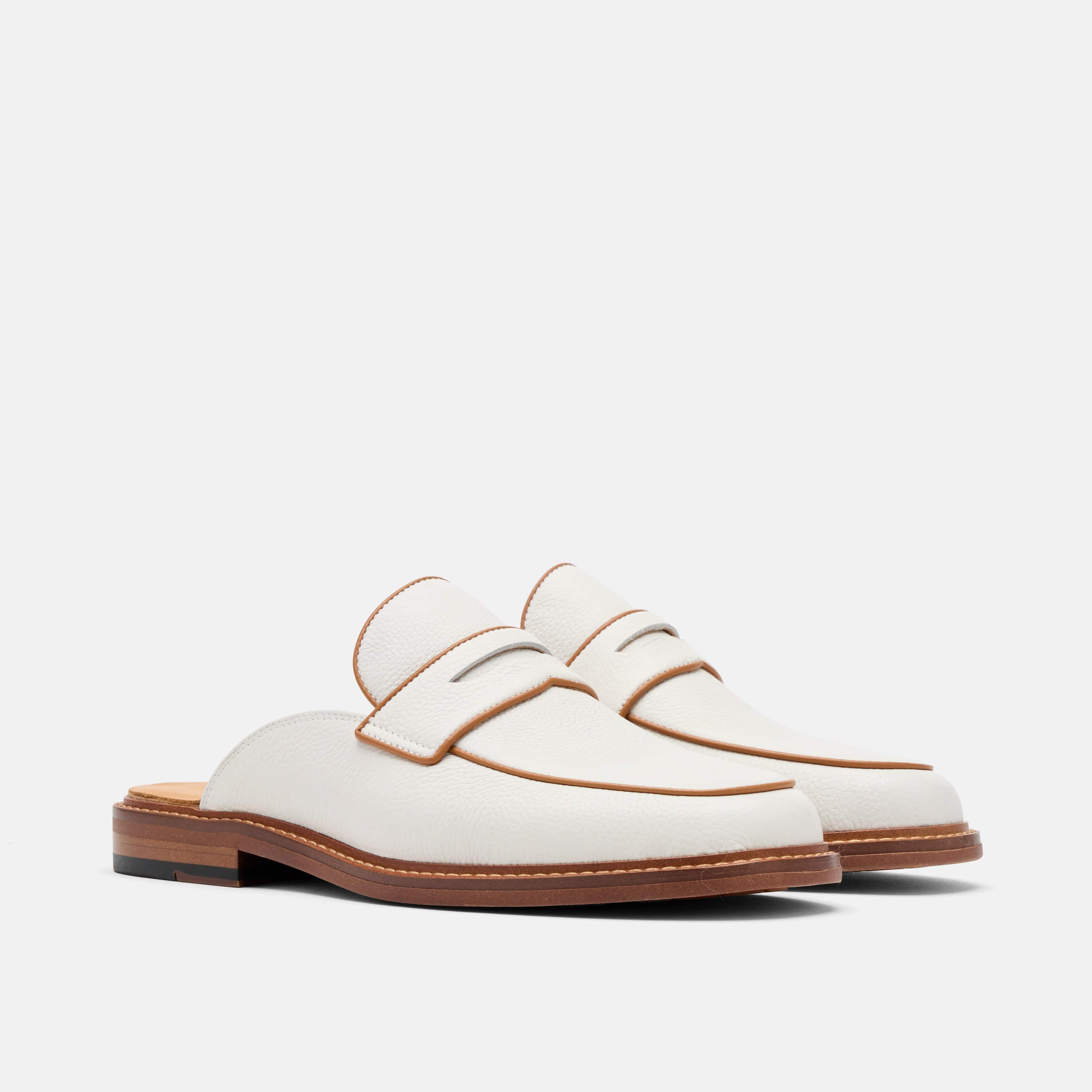 Del Mar White Pebble Loafer Mules - Image 2