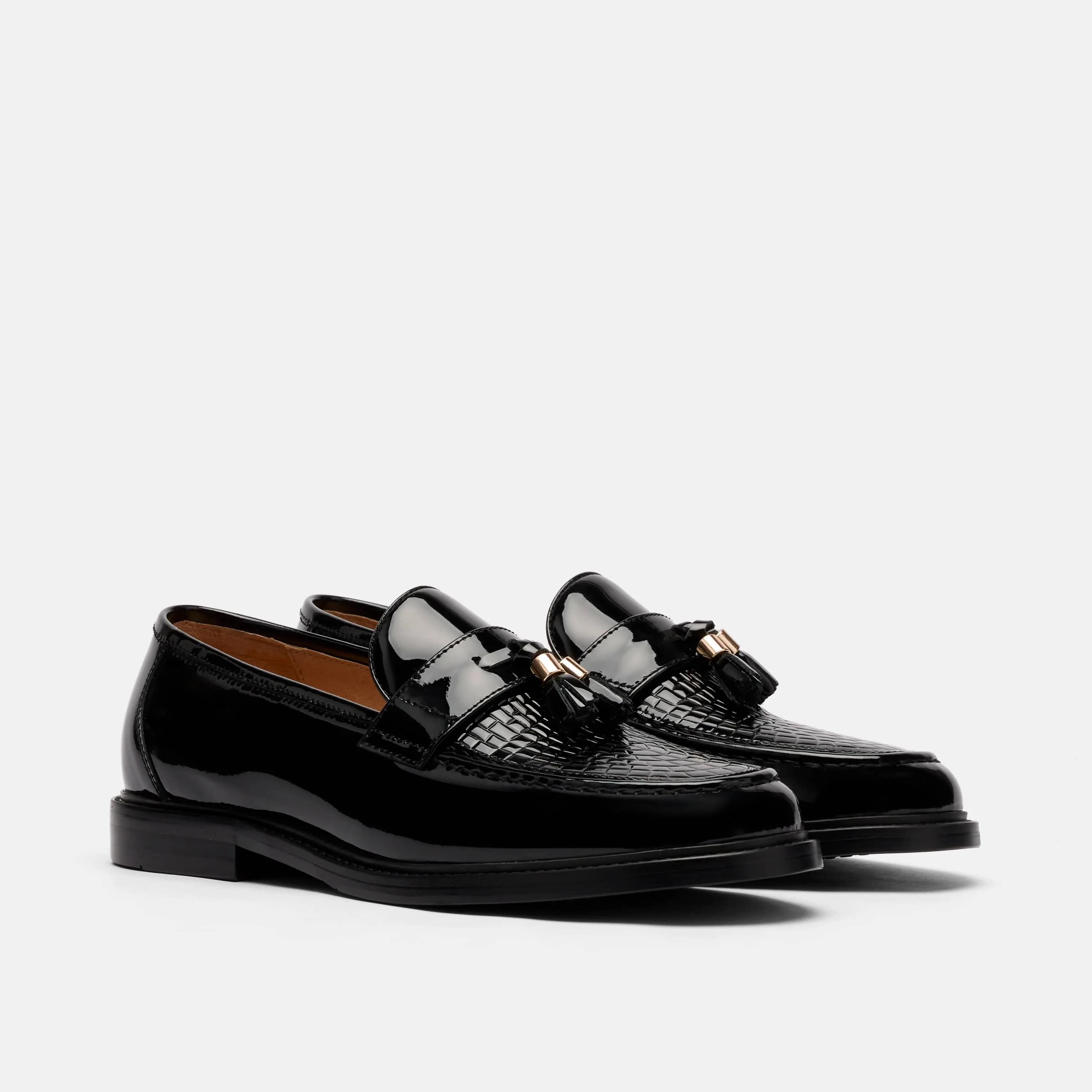 Denzel Black Croc Leather Tassel Loafers - Image 2