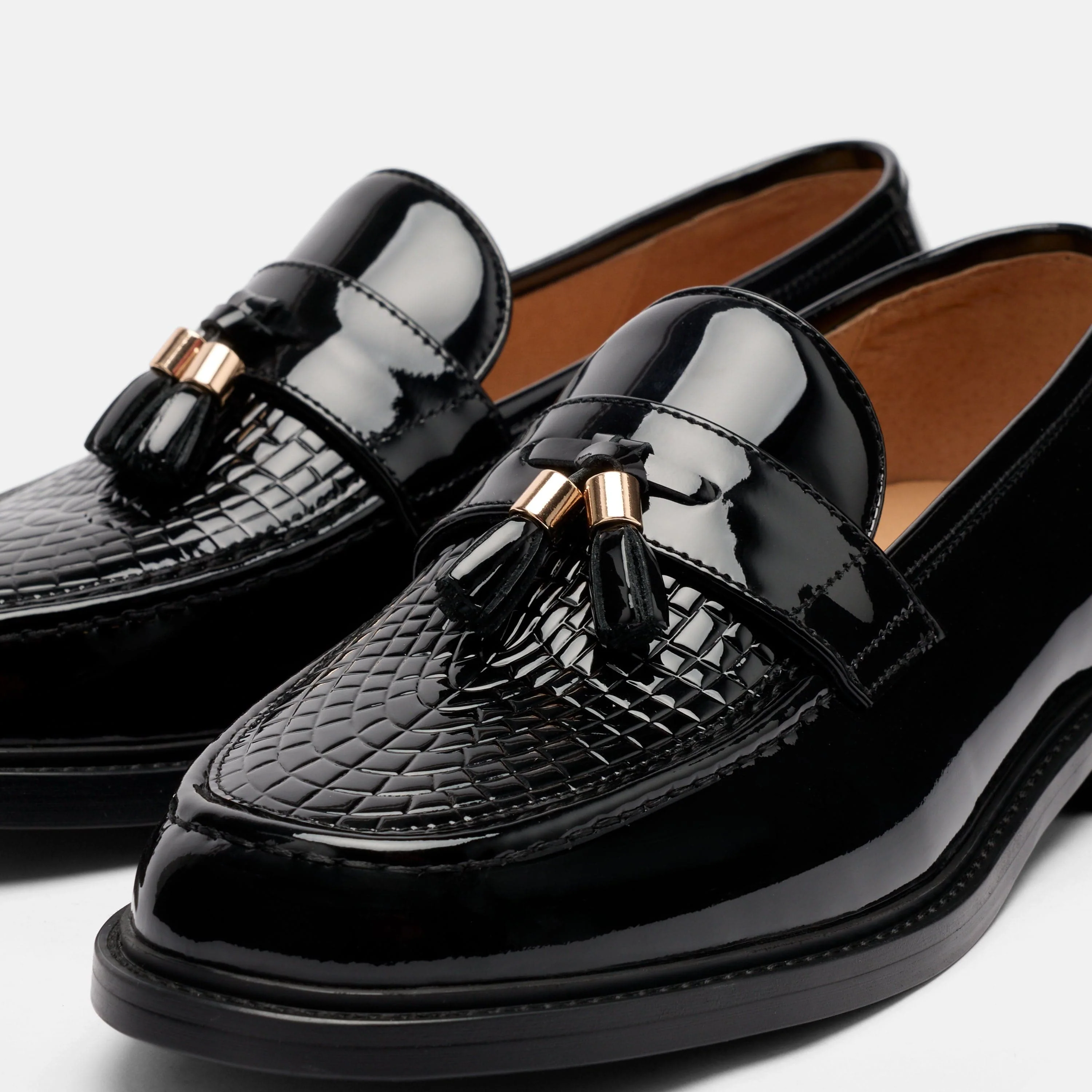 Denzel Black Croc Leather Tassel Loafers - Image 3