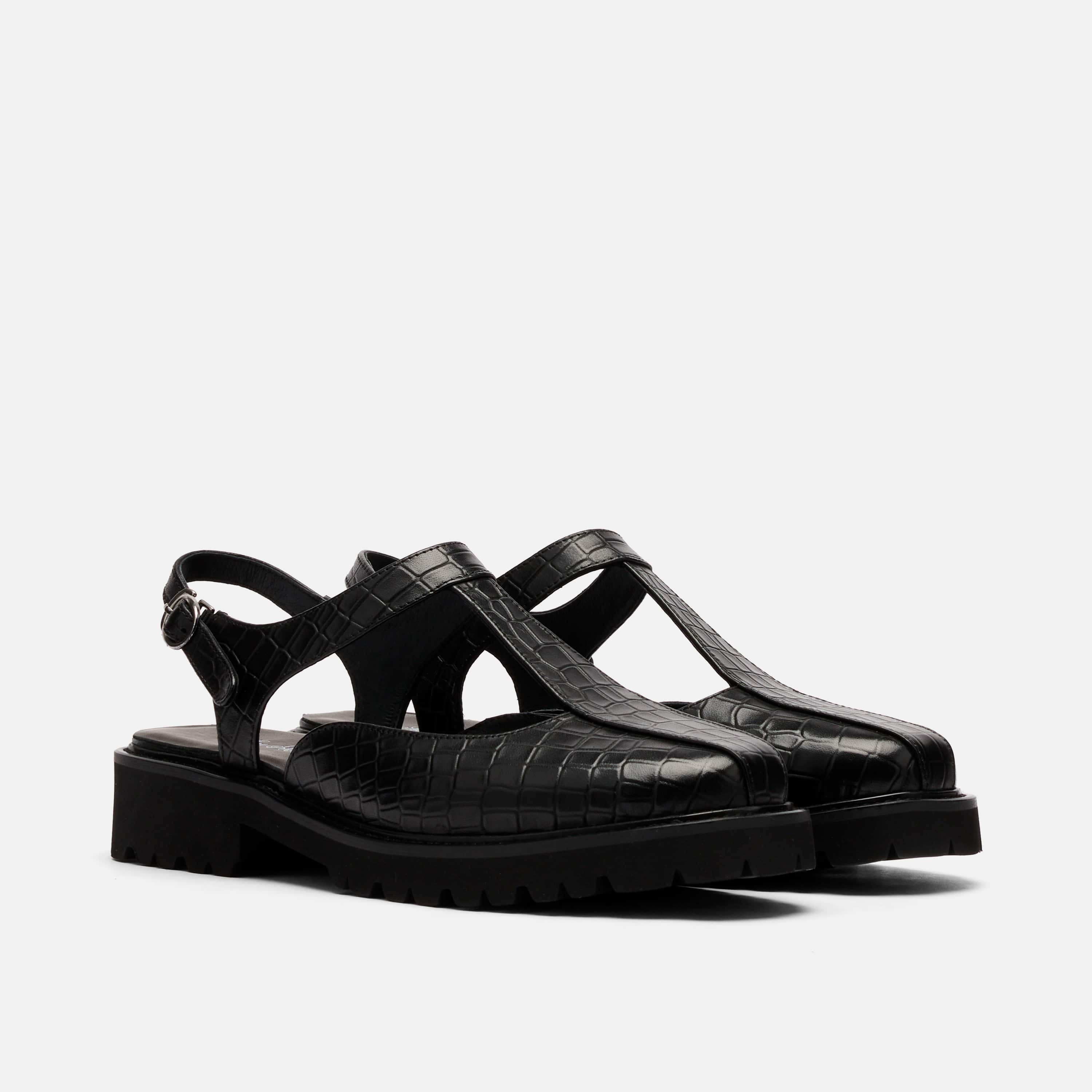 Frankie Black Crocskin Leather Mary Jane Slingbacks - Image 2
