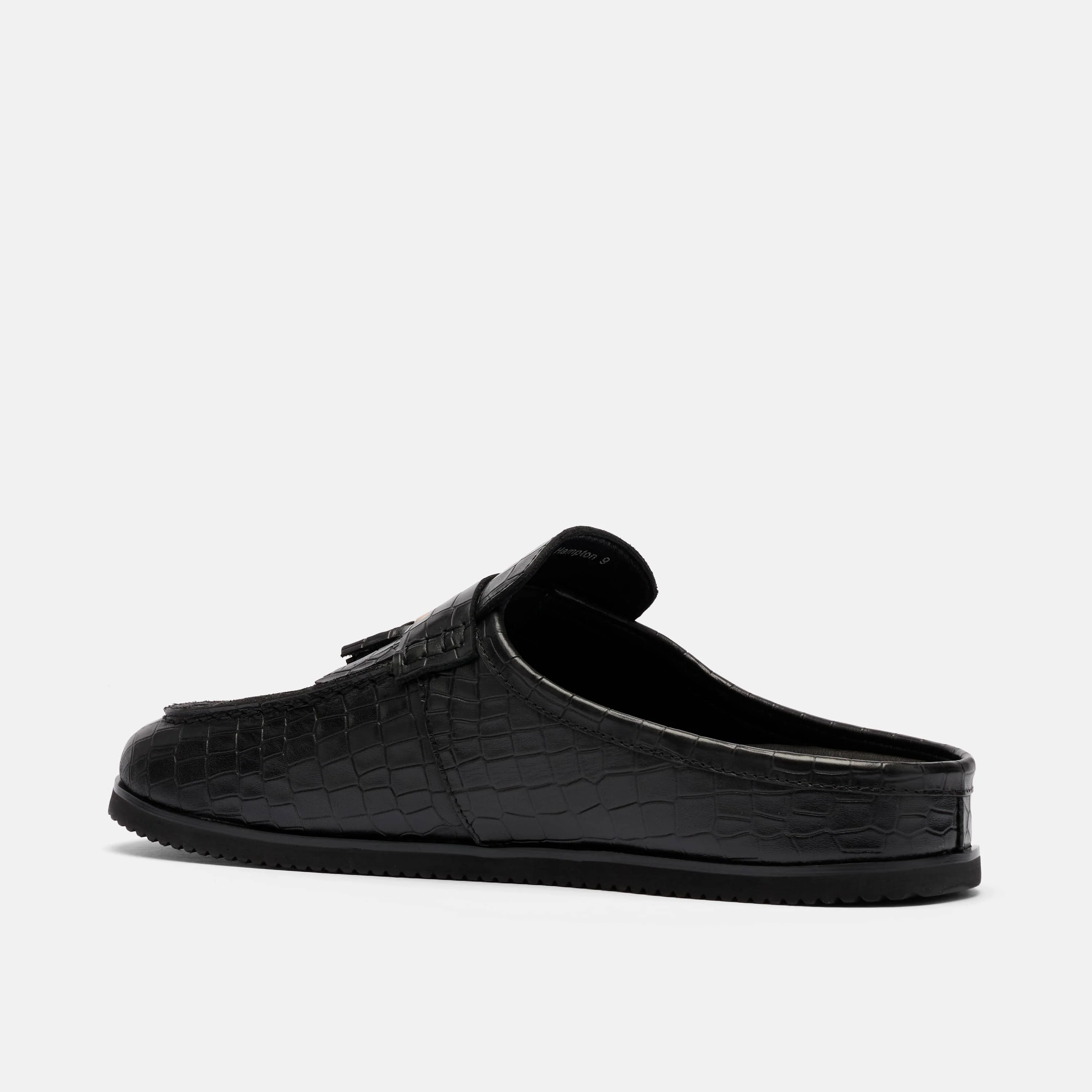 Hampton Black Crocskin Leather Tassel Mules - Image 4