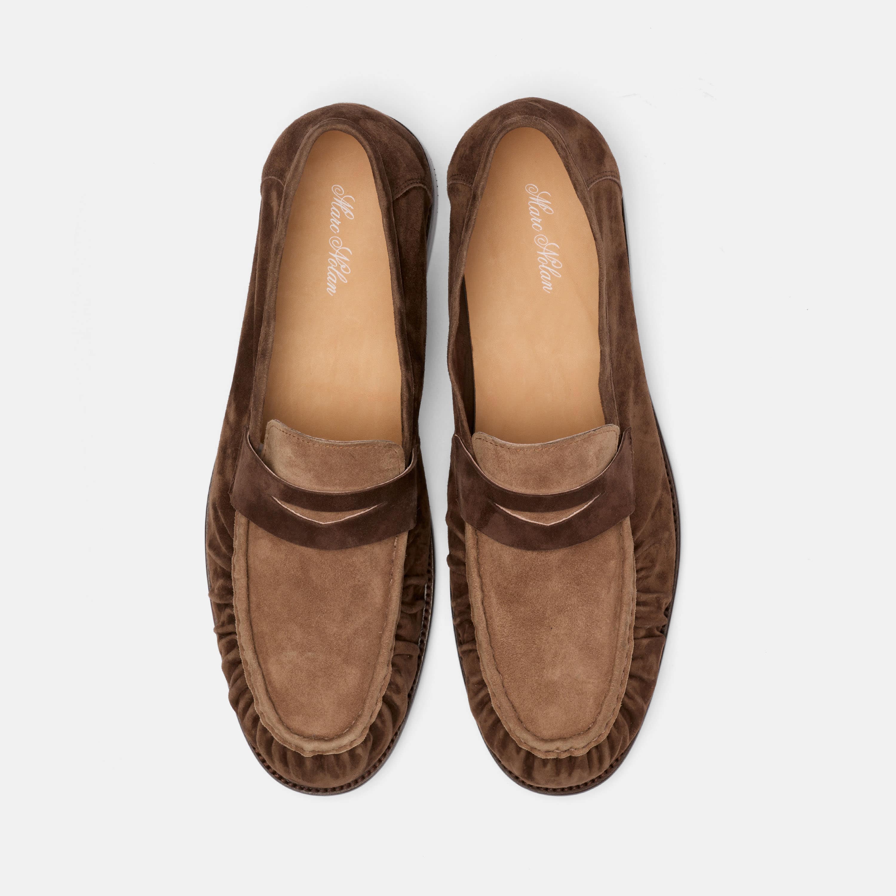Kennedy Triple Brown Pleated Suede Penny Loafers - Image 4
