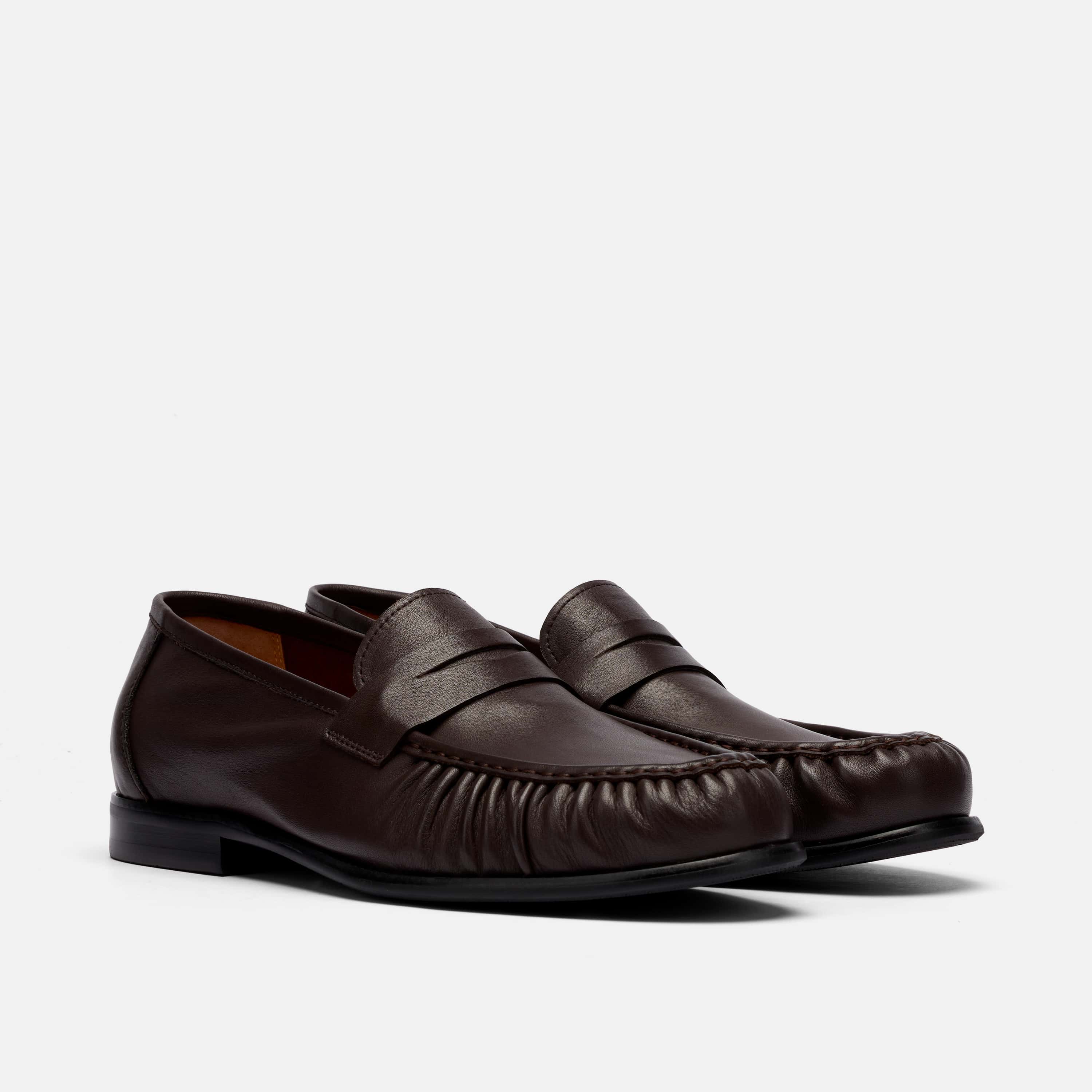 Kennedy Espresso Brown Pleated Leather Penny Loafers - Image 2
