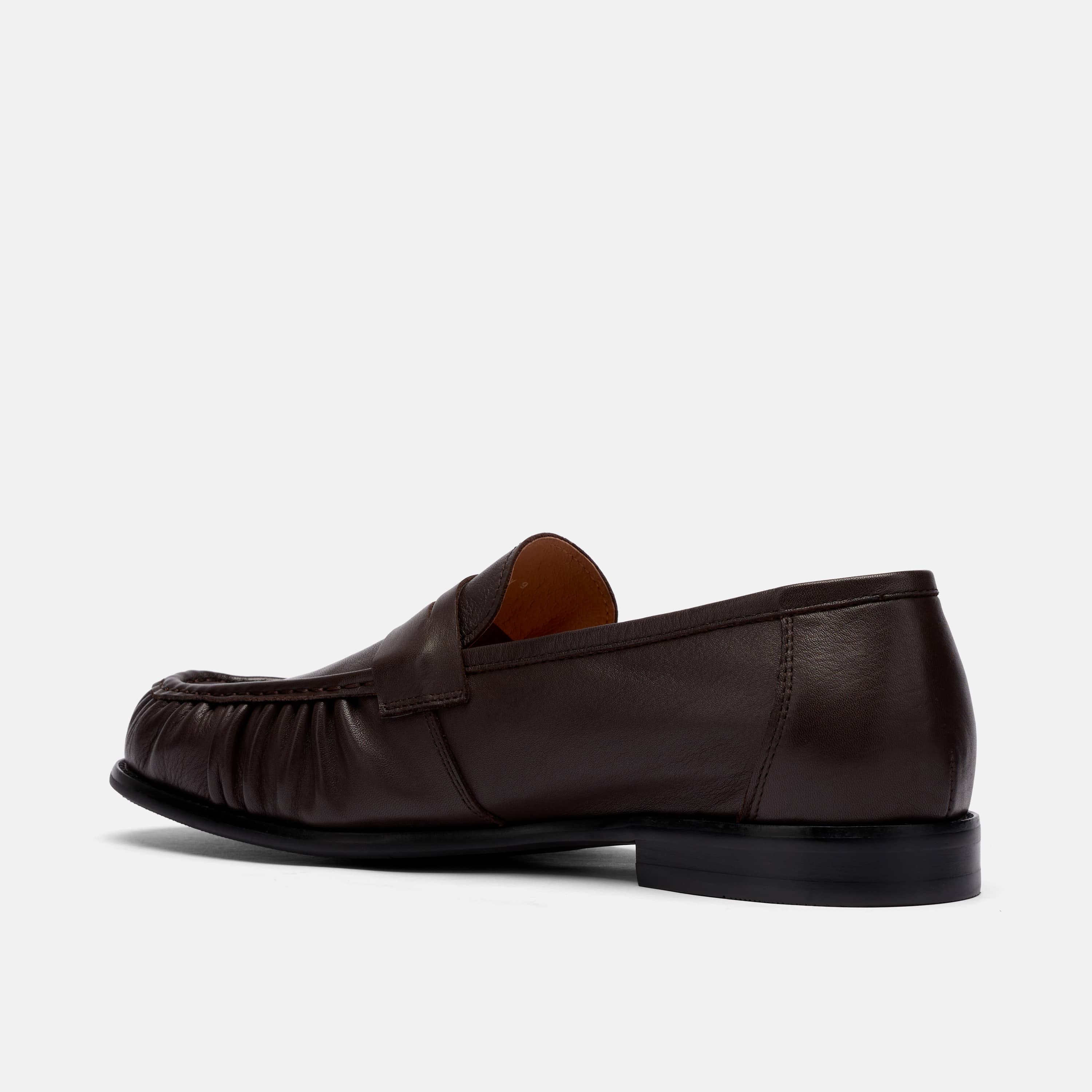 Kennedy Espresso Brown Pleated Leather Penny Loafers - Image 4