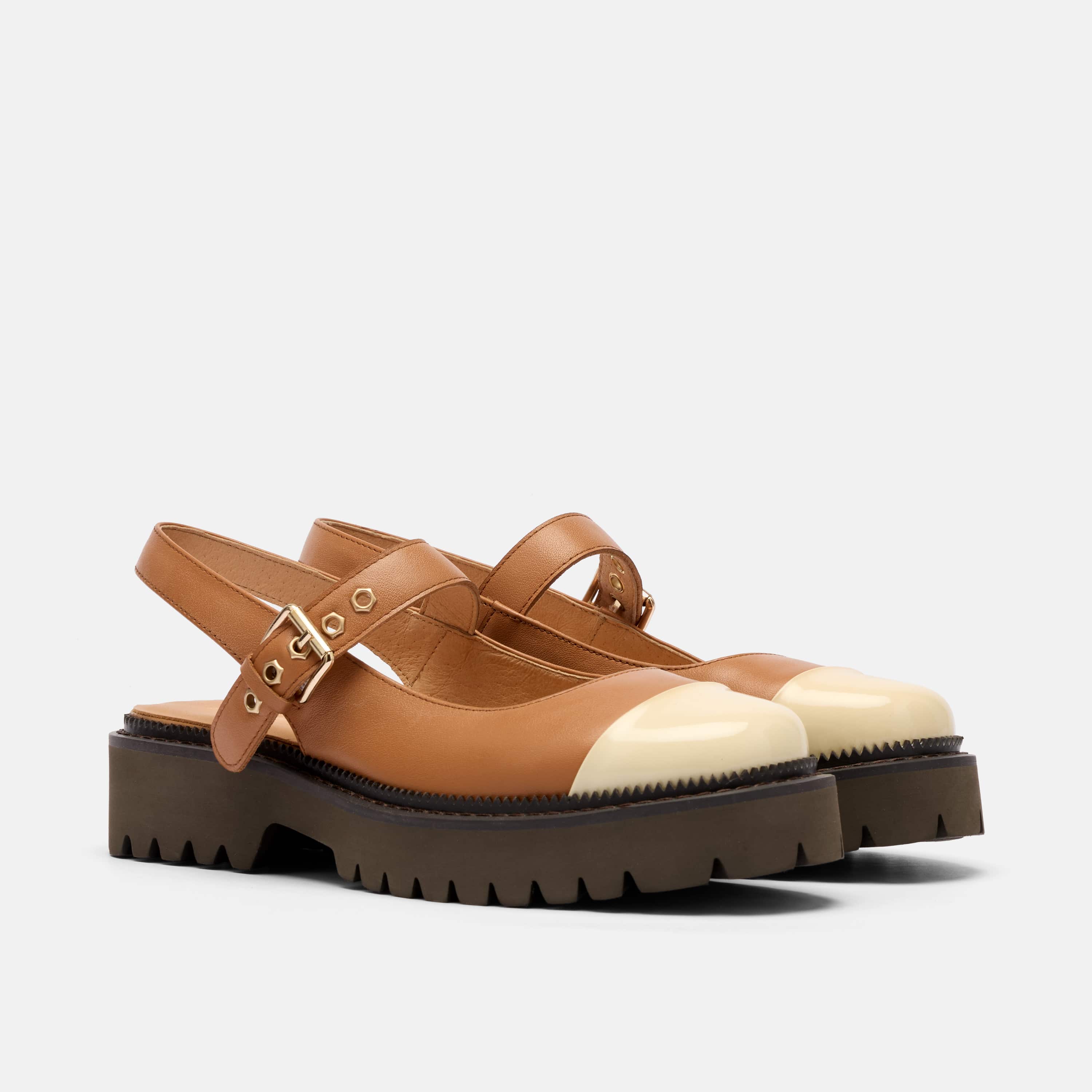 Luna Tan/Cream Leather Mary Jane Lug Slingbacks - Image 2