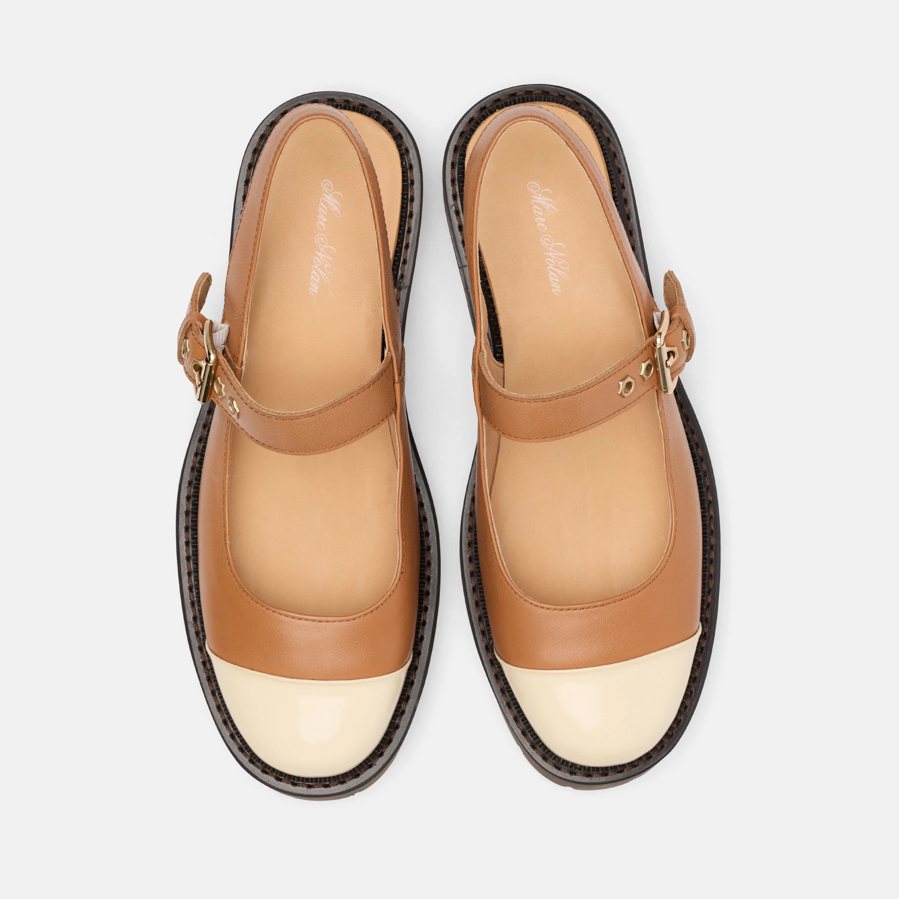 Luna Tan/Cream Leather Mary Jane Lug Slingbacks - Image 5