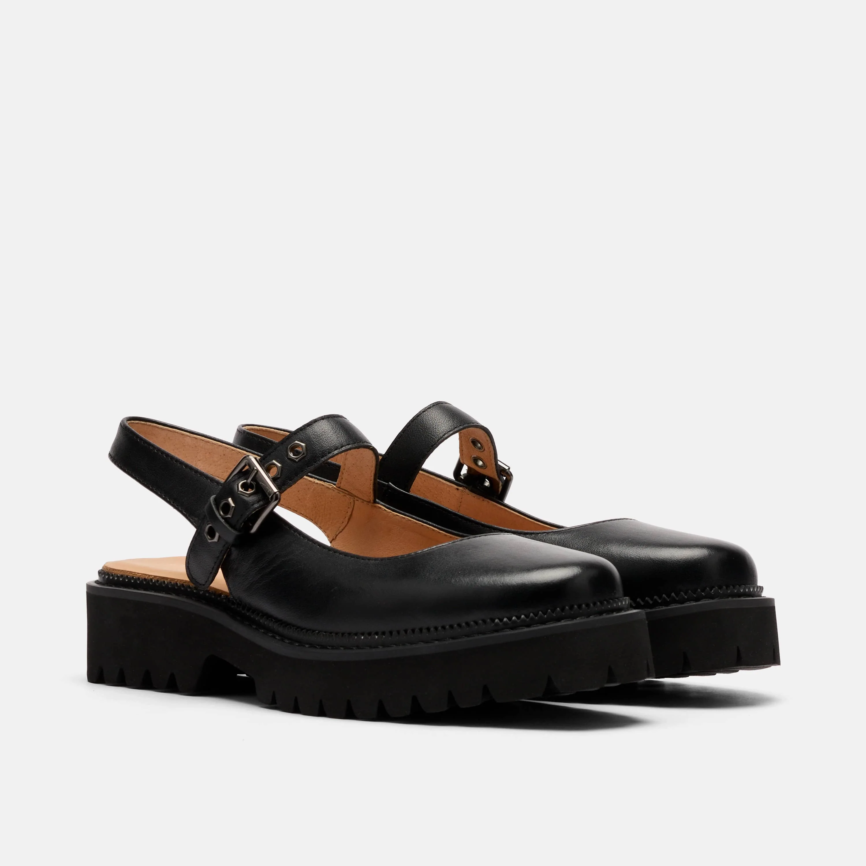 Luna Black Leather Mary Jane Lug Slingbacks - Image 2