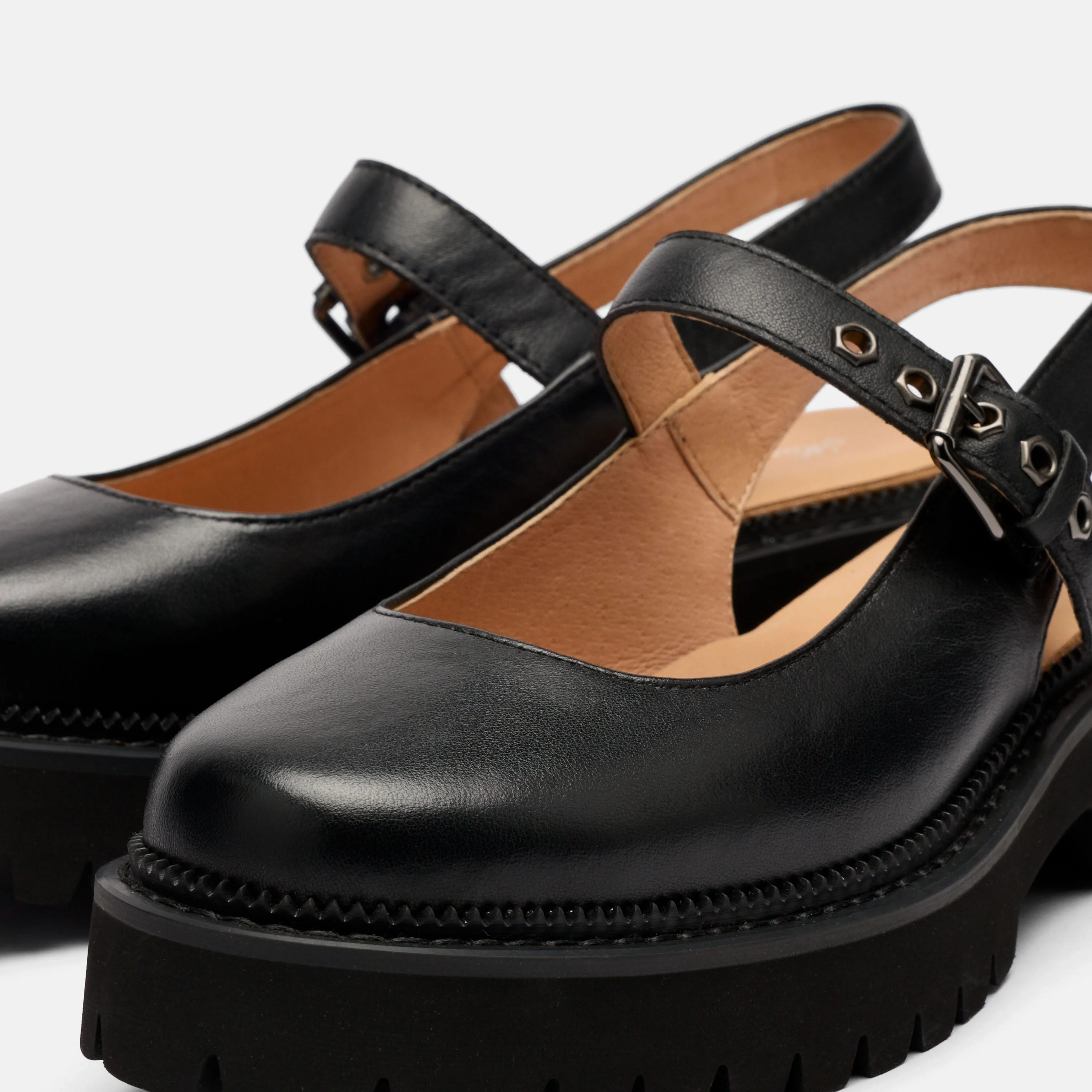 Luna Black Leather Mary Jane Lug Slingbacks - Image 3