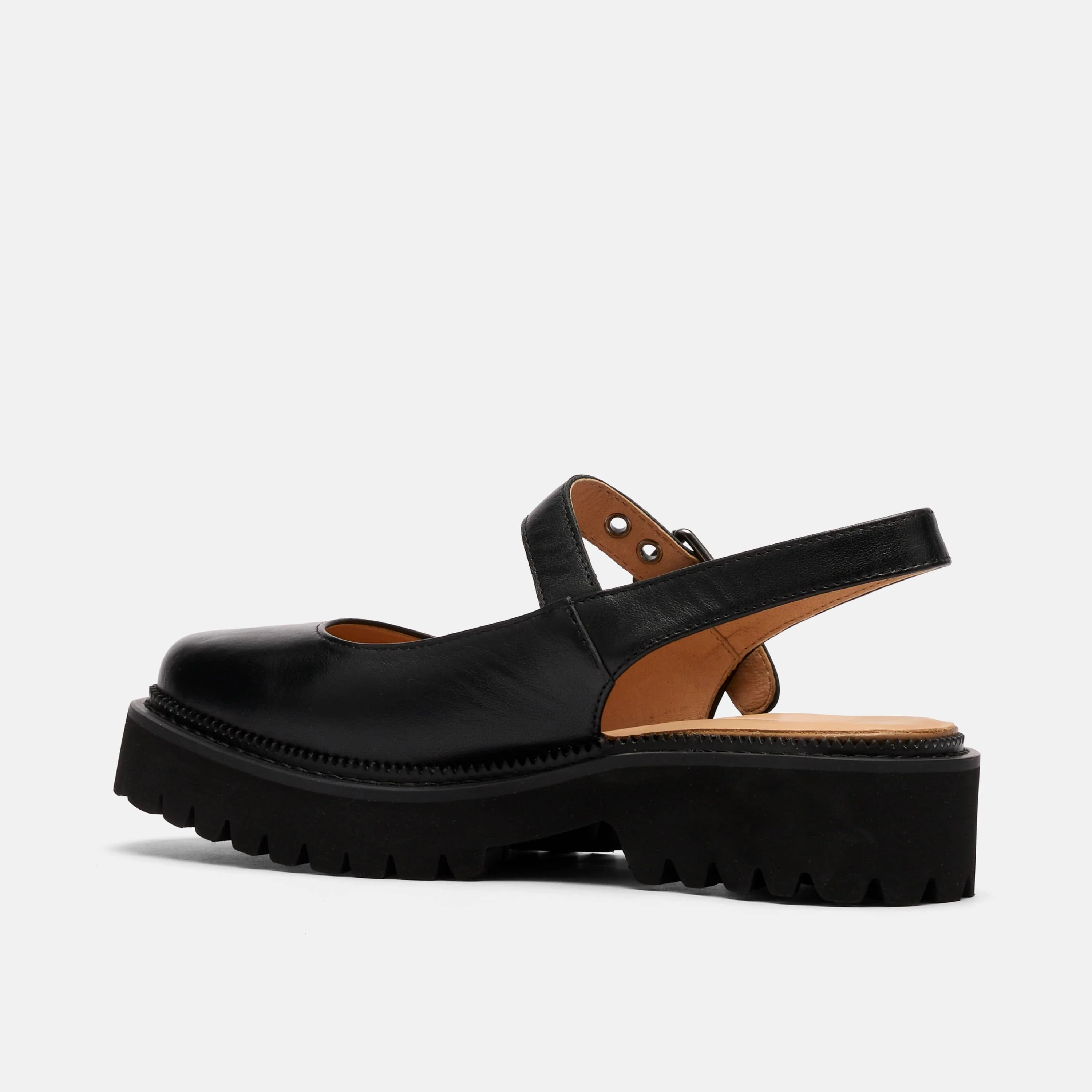 Luna Black Leather Mary Jane Lug Slingbacks - Image 4