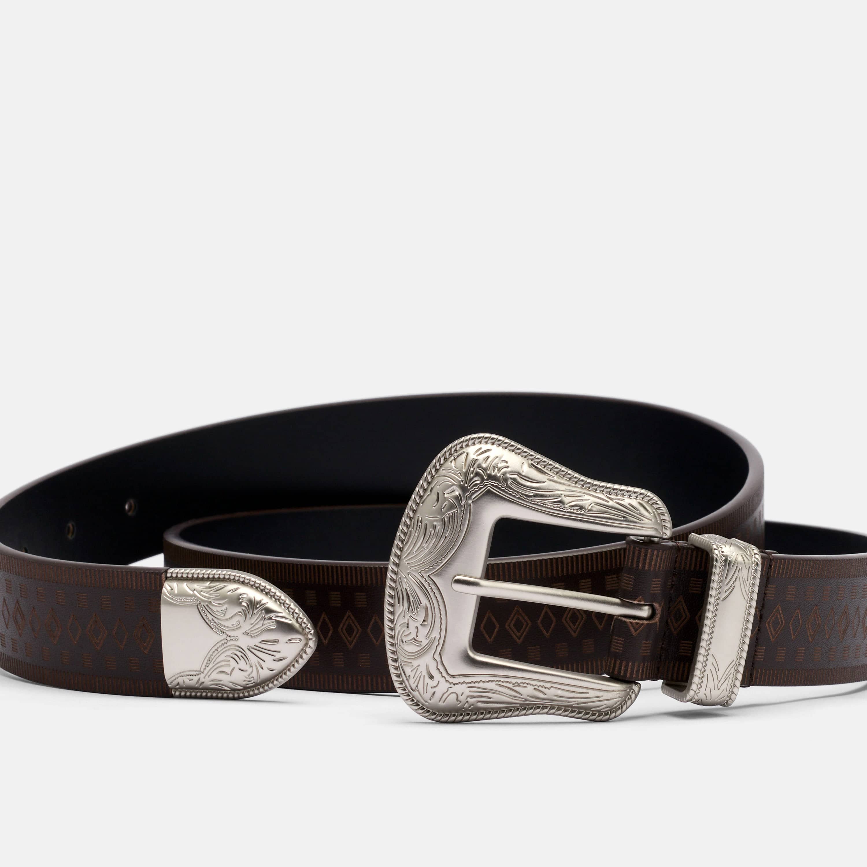 Marc Nolan Leather Belt - Brown Western Diamond - Image 2