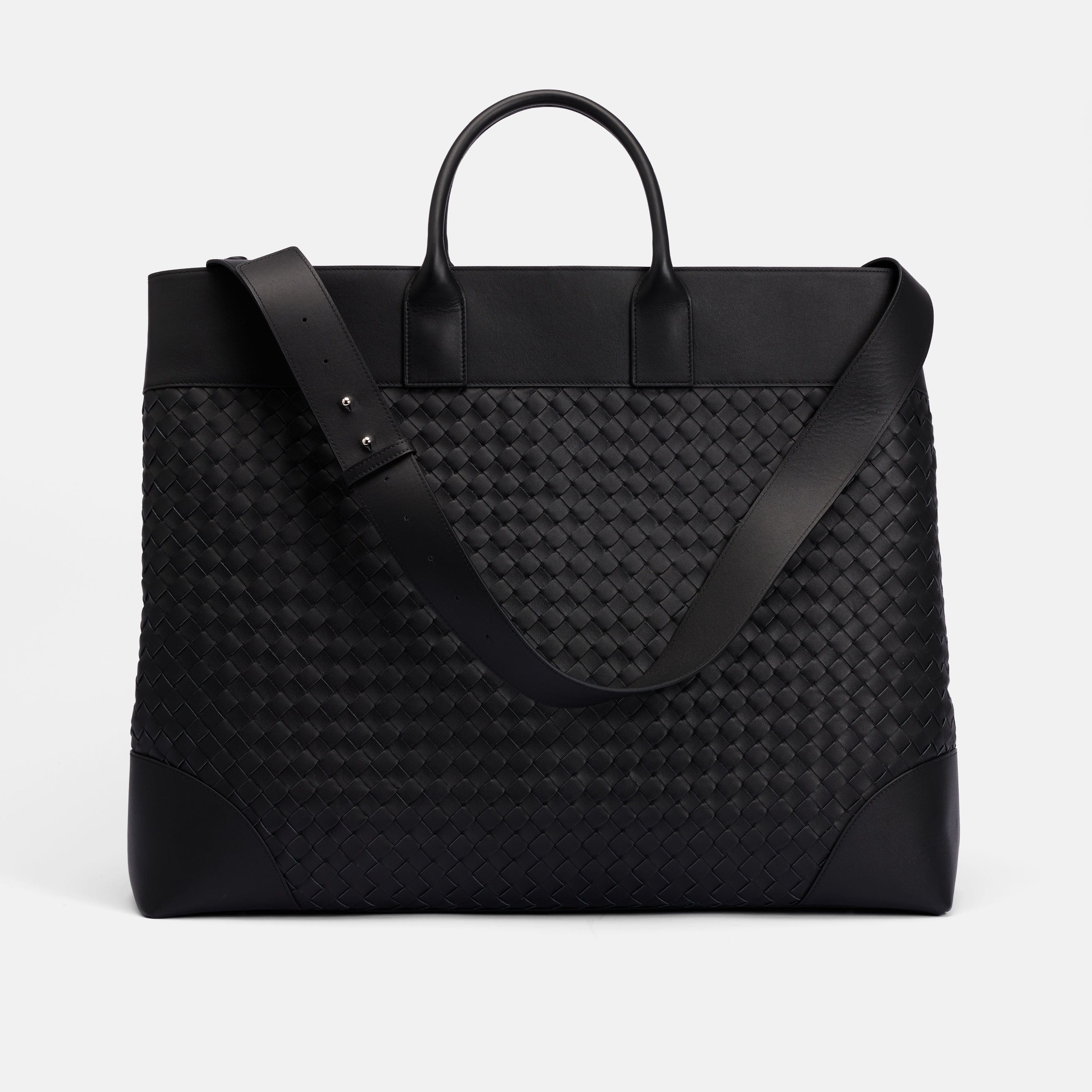 Marc Nolan Large Woven Leather Weekender - Black - Image 6