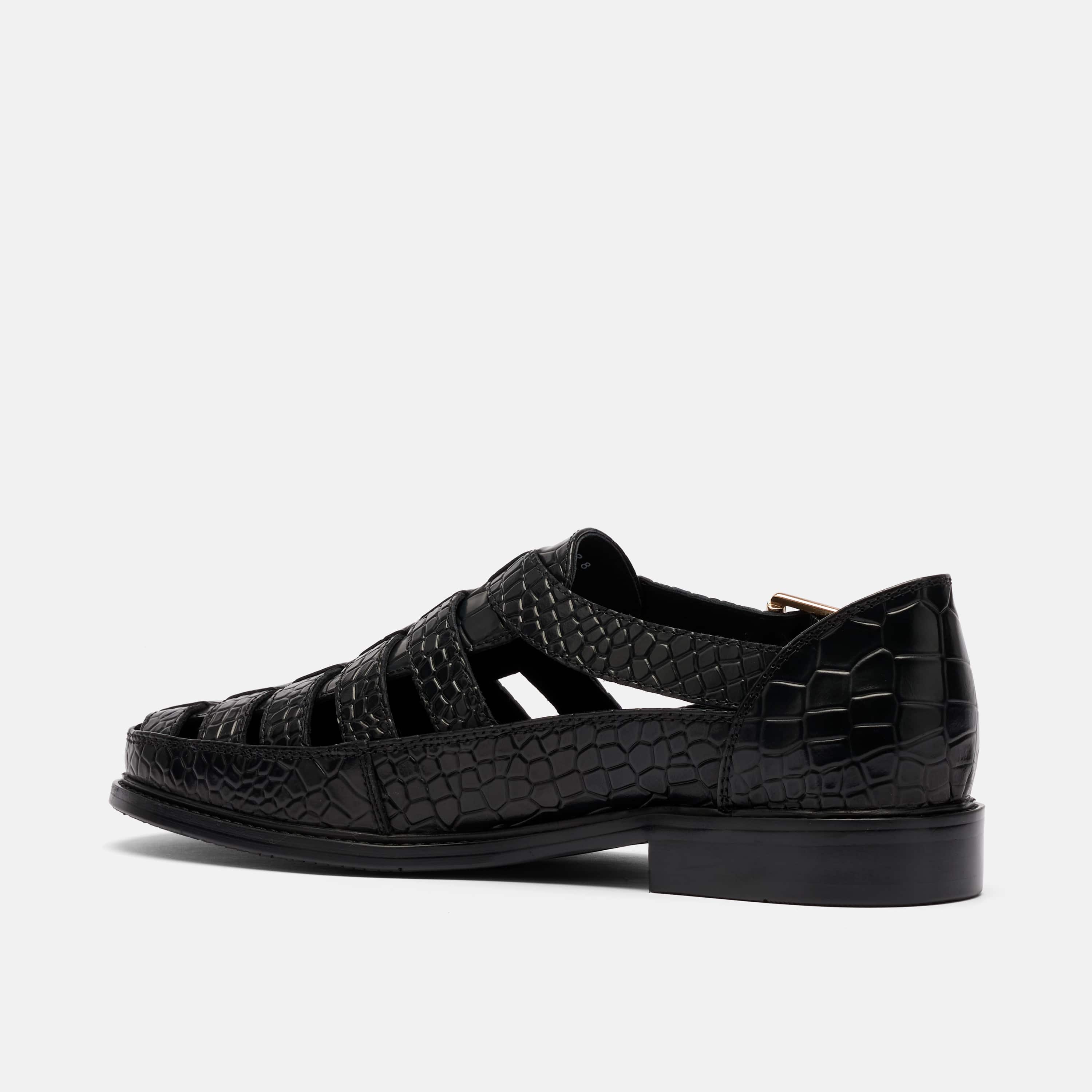 Mariner Black Crocskin Leather Fisherman Sandals - Image 4