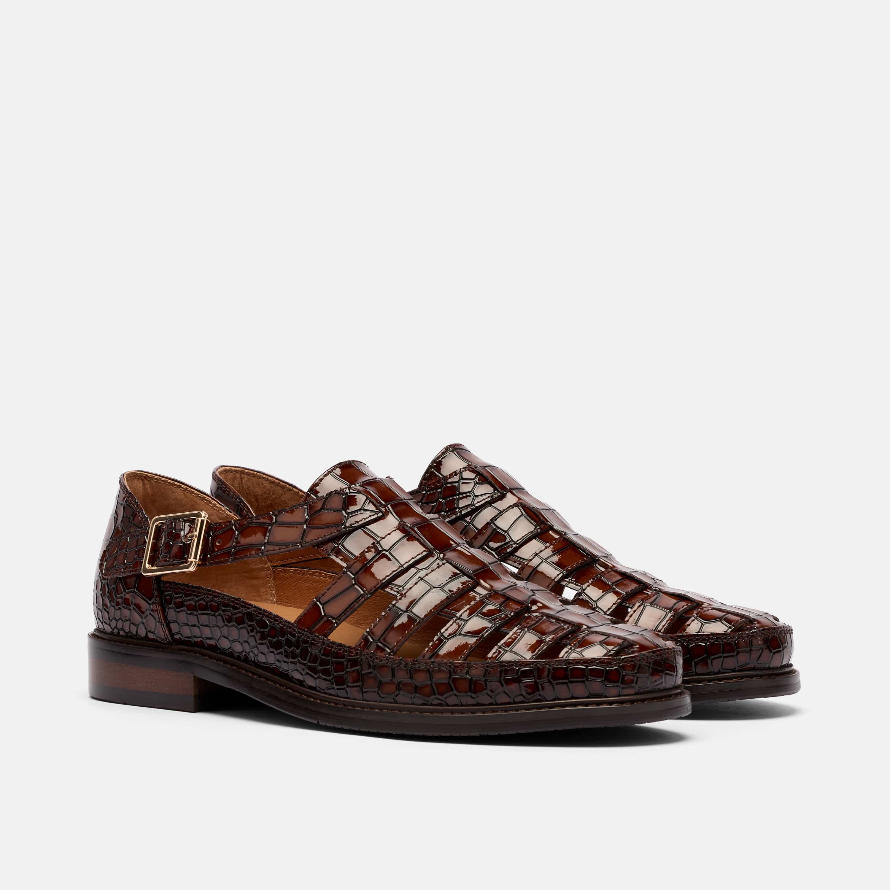Mariner Brown Crocskin Leather Fisherman Sandals - Image 2