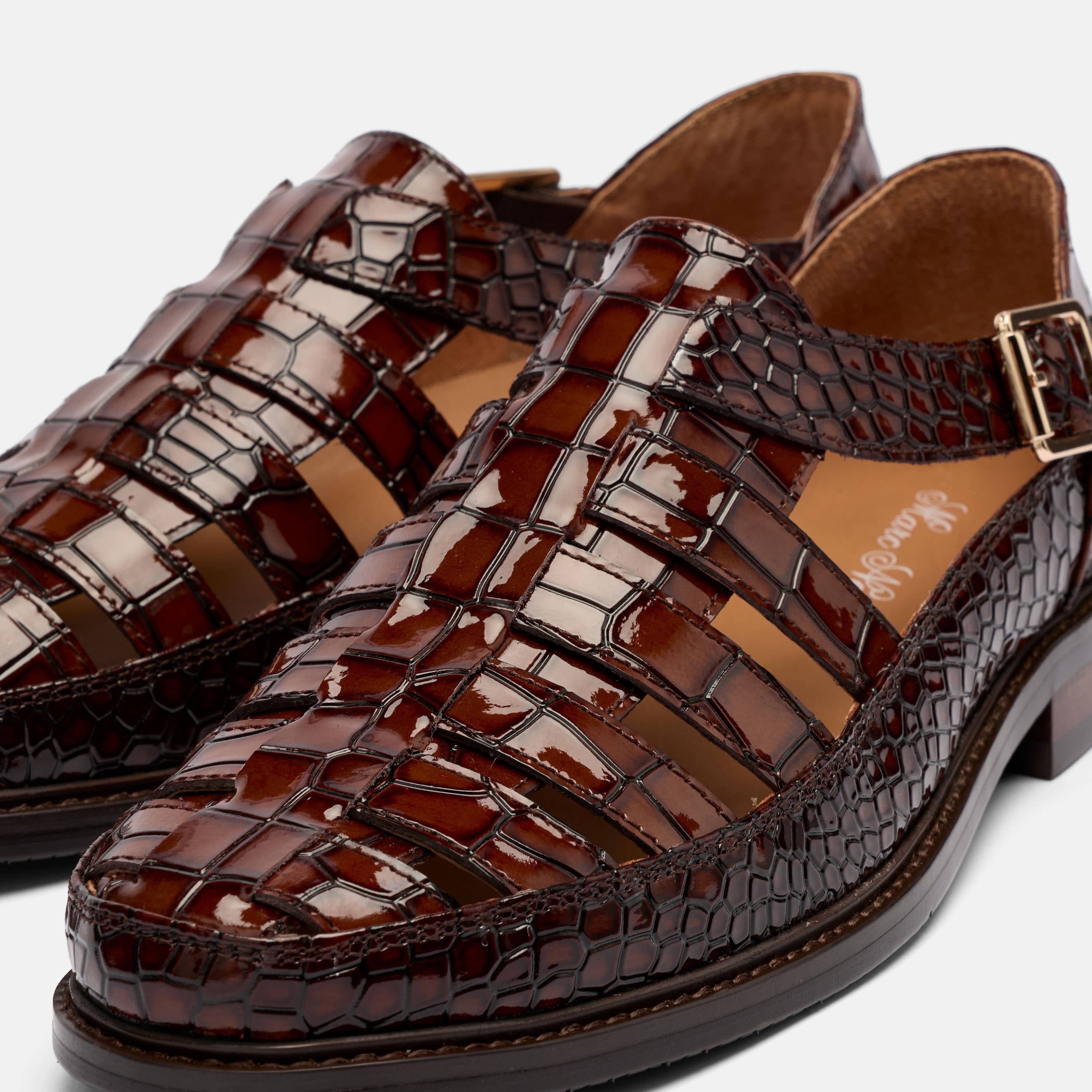Mariner Brown Crocskin Leather Fisherman Sandals - Image 3
