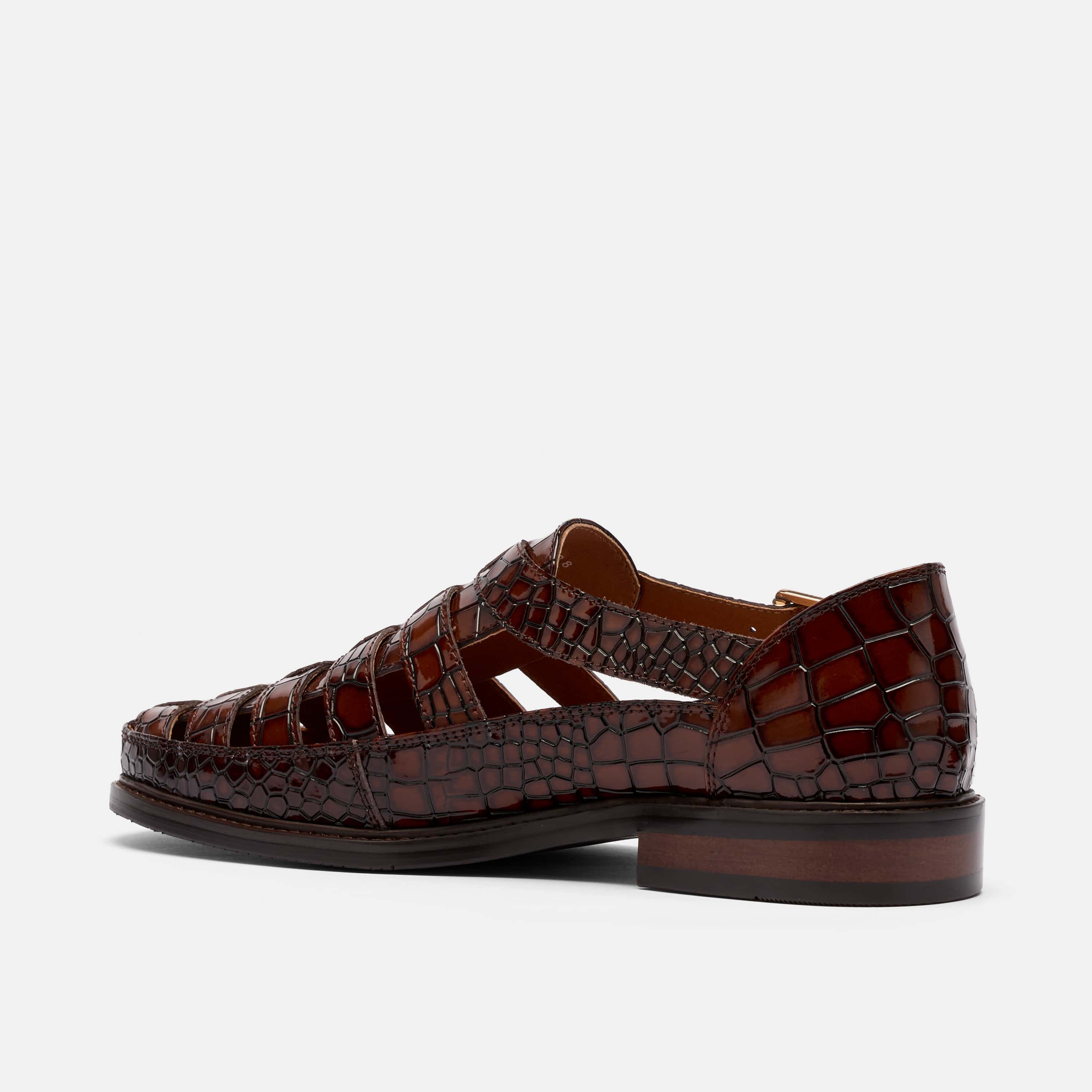 Mariner Brown Crocskin Leather Fisherman Sandals - Image 4