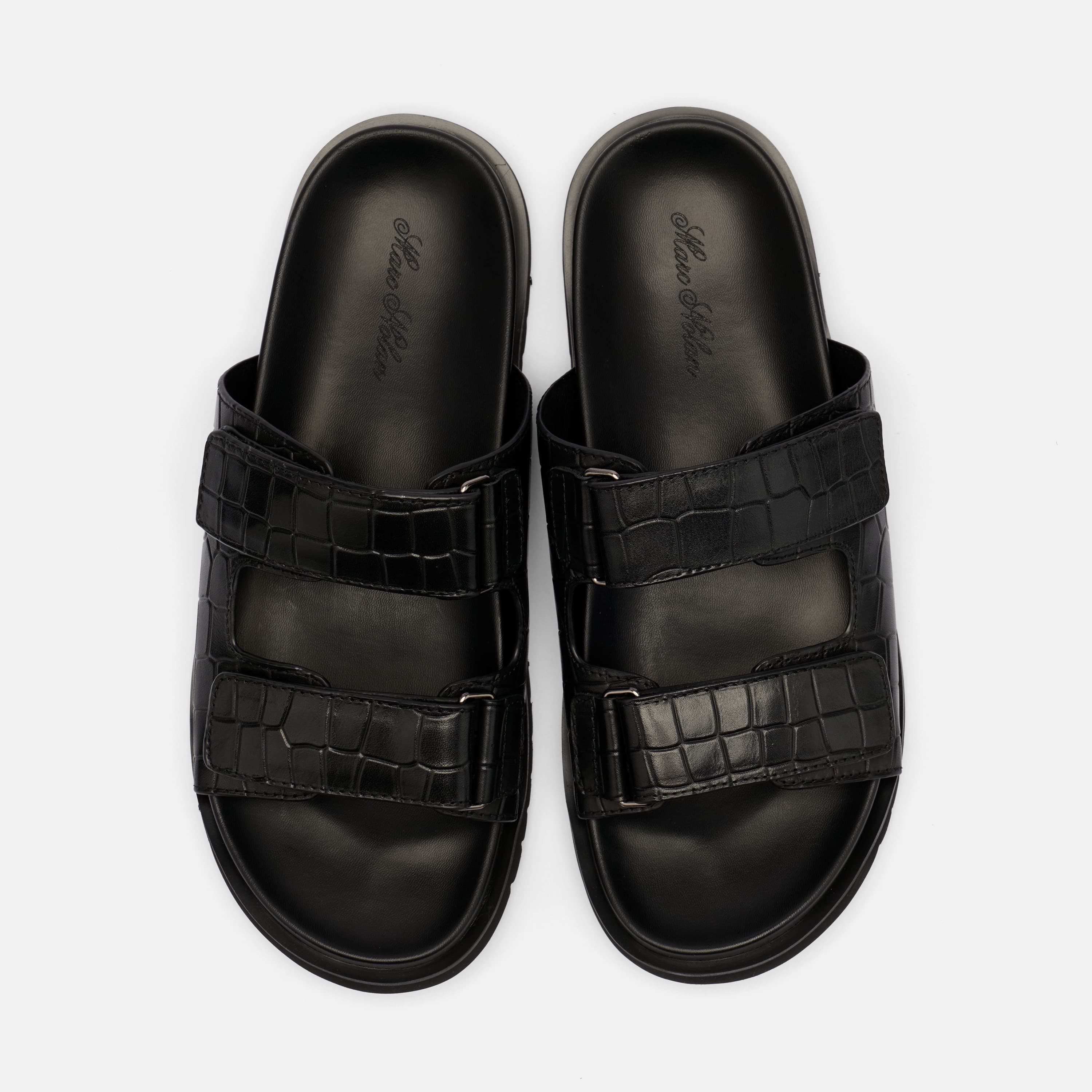 Monaco Black Crocskin Leather Strap Sandals - Image 5