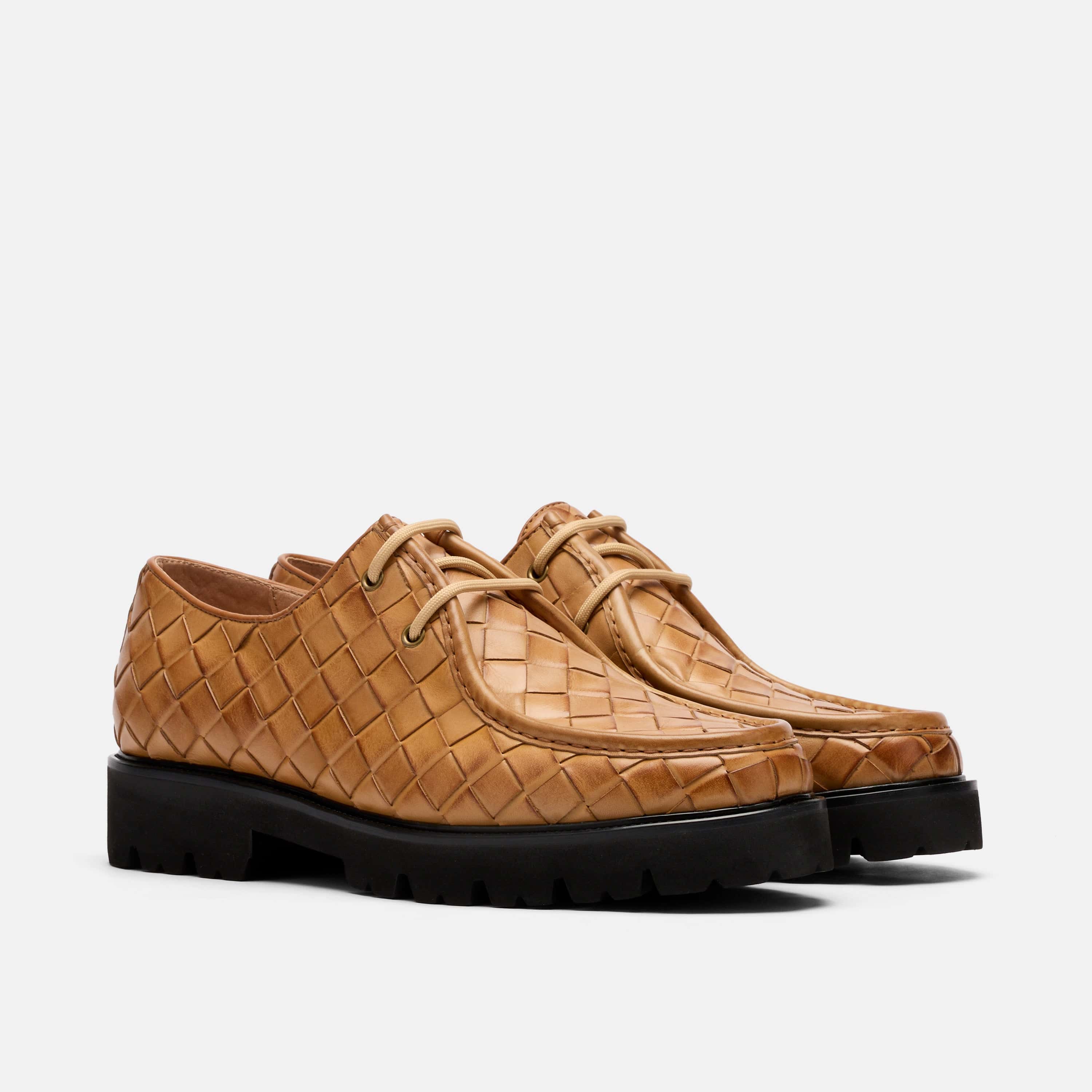 Montana Camel Woven Leather Moc Toe Derbys - Image 2