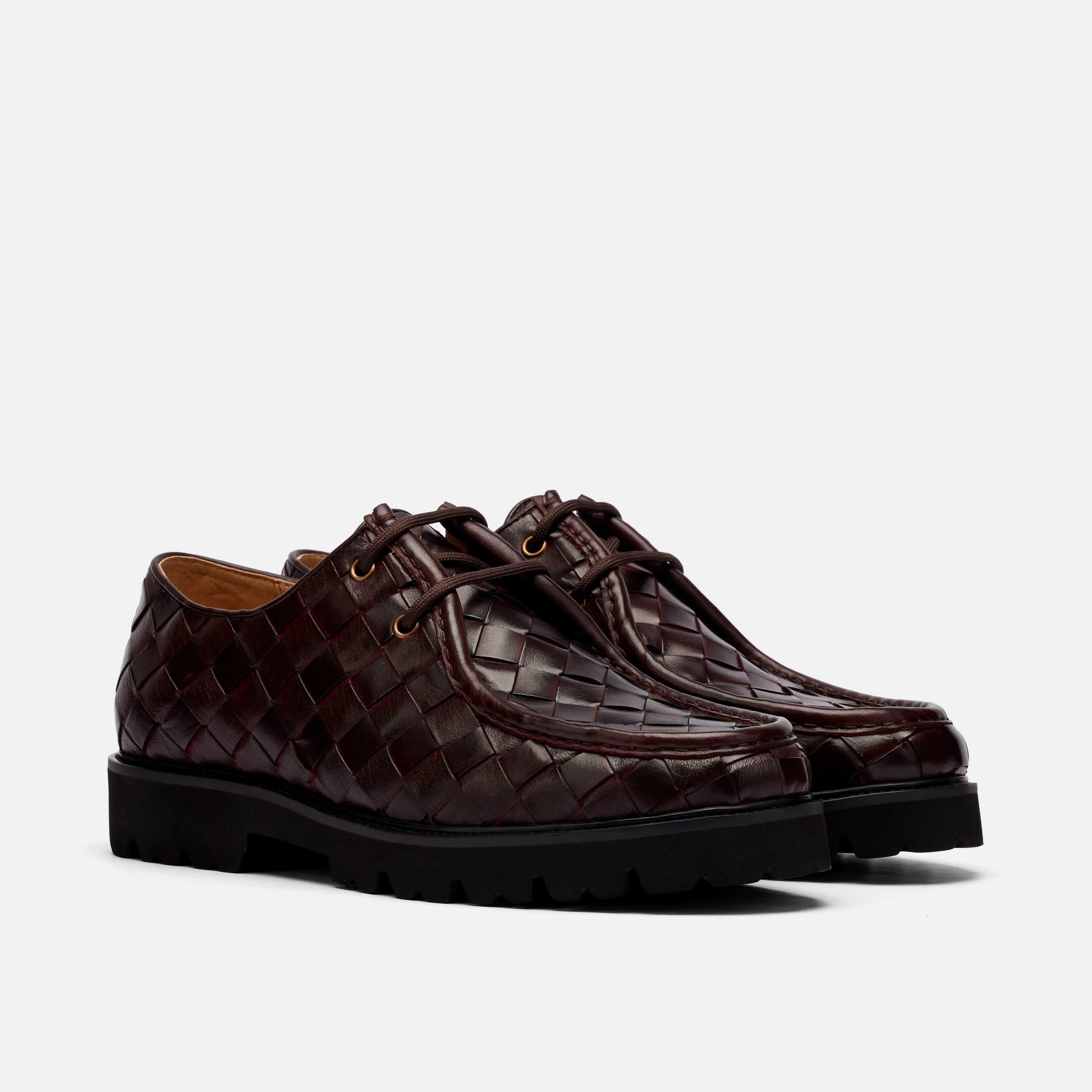 Montana Burgundy Woven Leather Moc Toe Derbys - Image 2