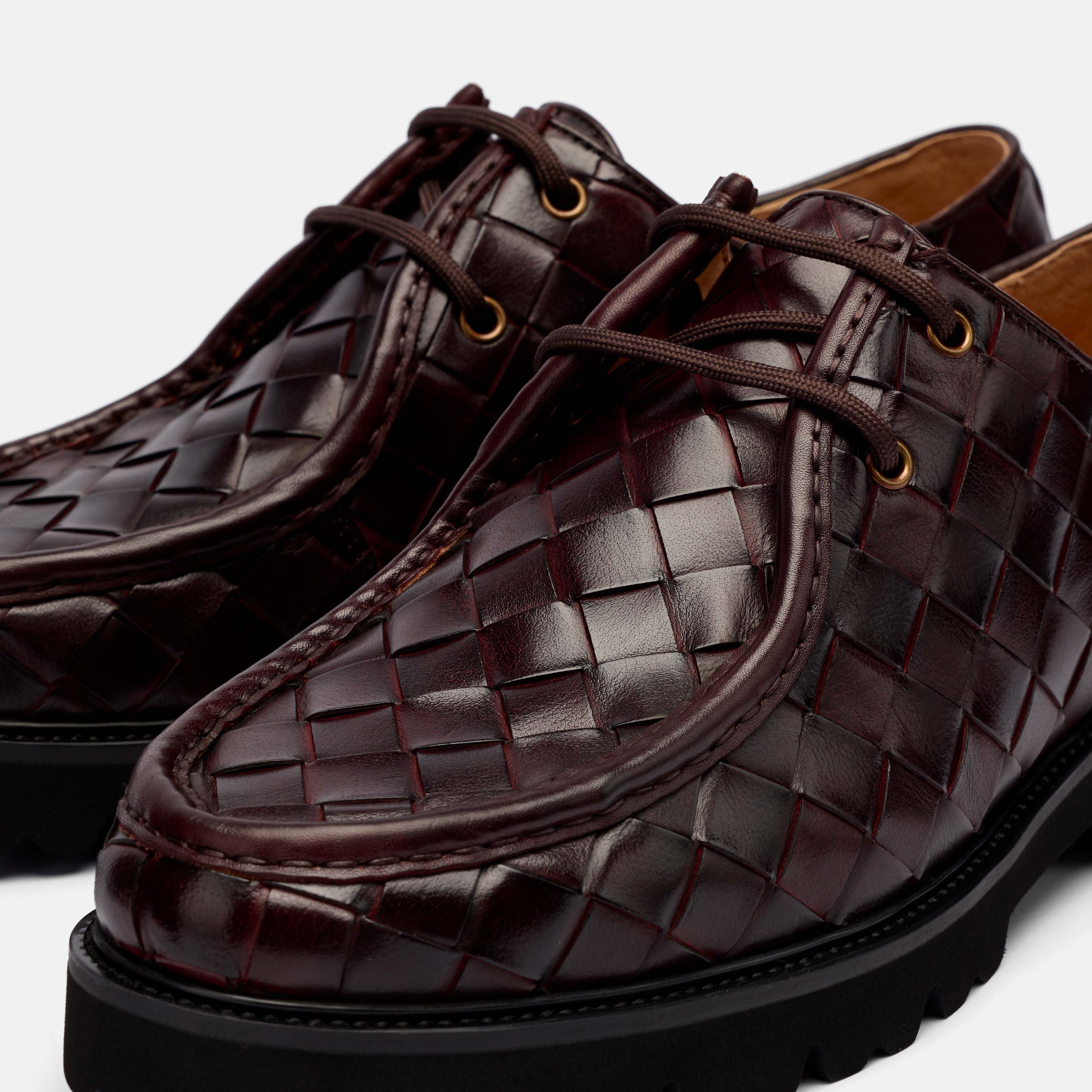 Montana Burgundy Woven Leather Moc Toe Derbys - Image 3