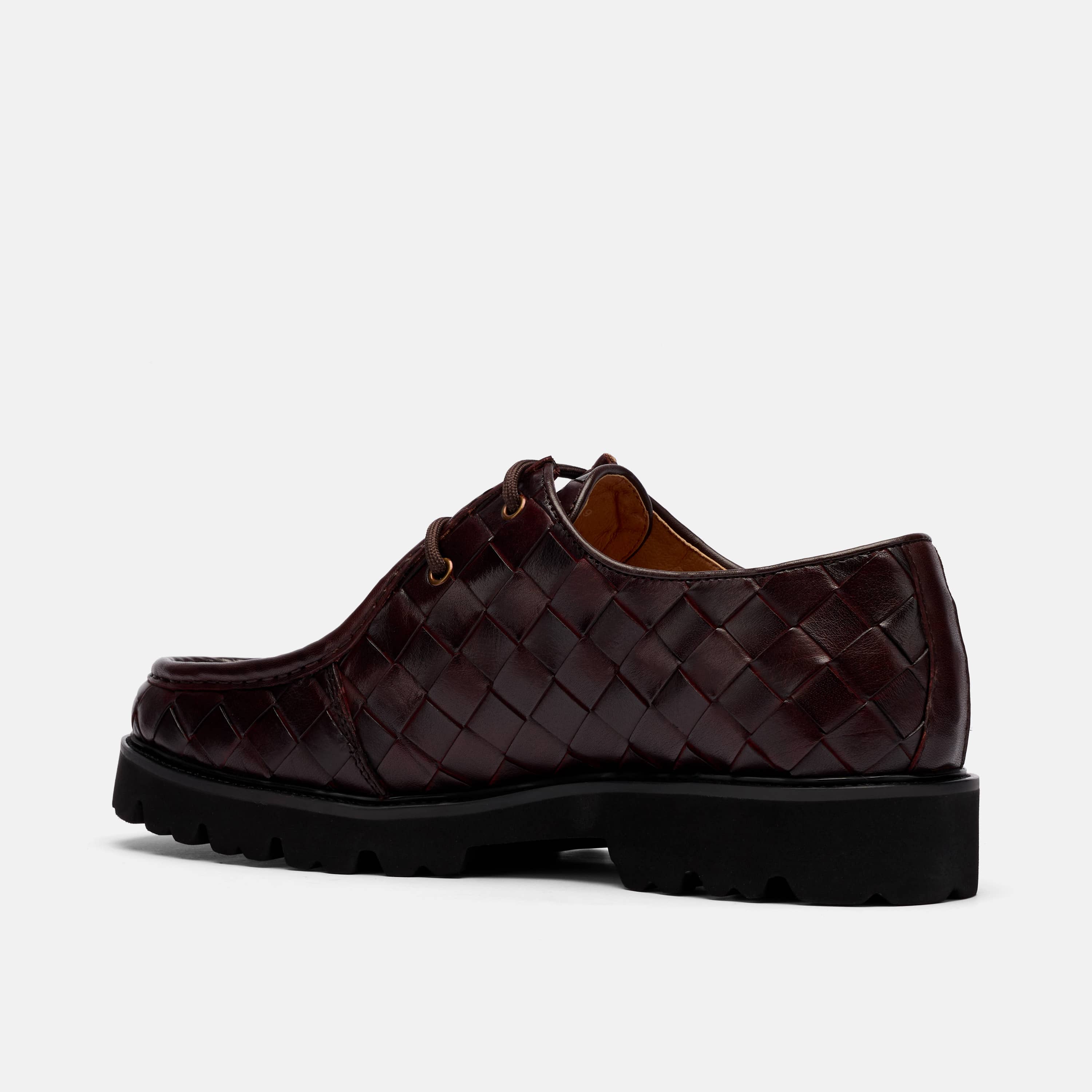 Montana Burgundy Woven Leather Moc Toe Derbys - Image 4