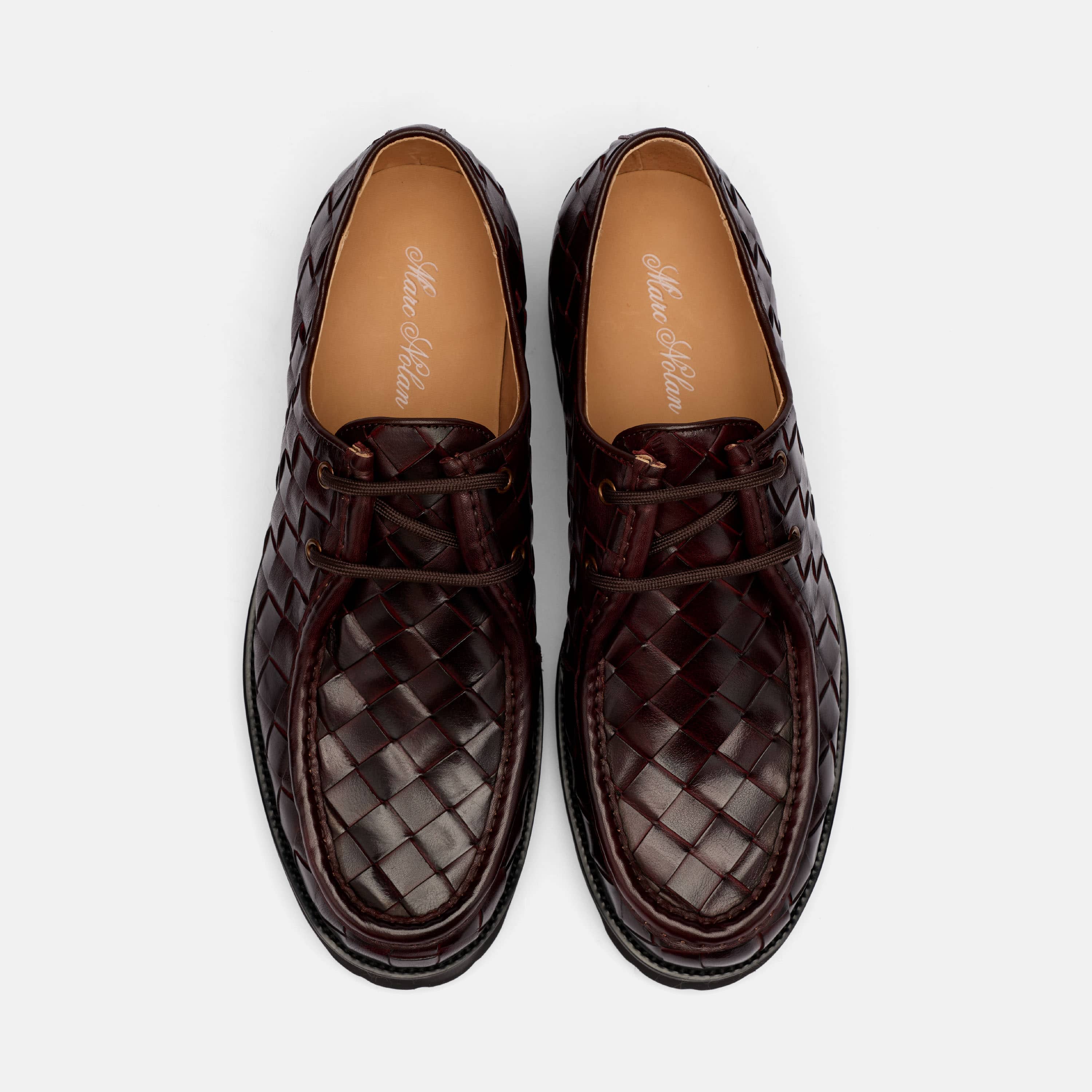 Montana Burgundy Woven Leather Moc Toe Derbys - Image 5