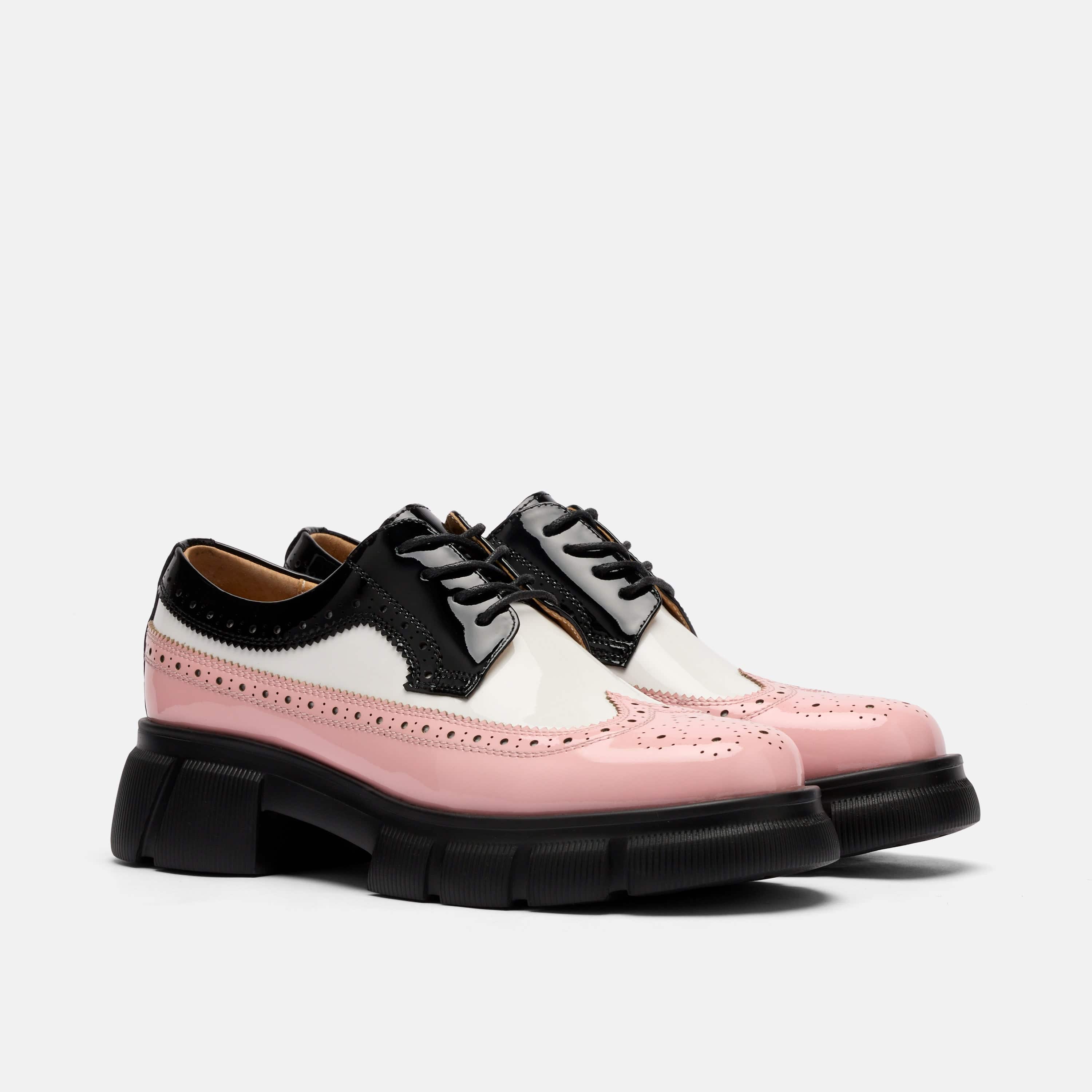 Ms. Alexander Black/White/Pink Patent Leather Lug Wingtip Derby - Image 2