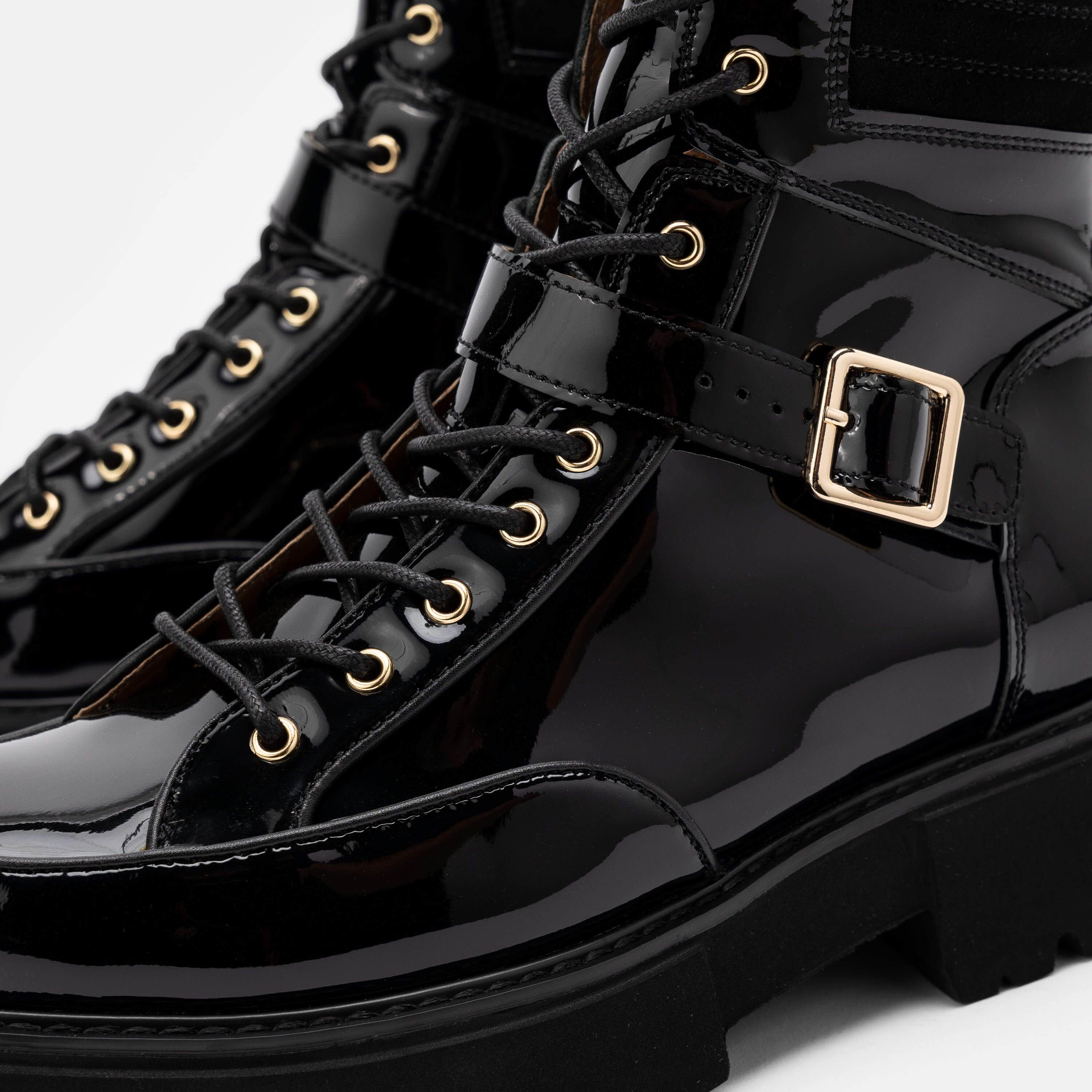 Ms. Atlas Black Patent Leather Strap Boots - Image 3