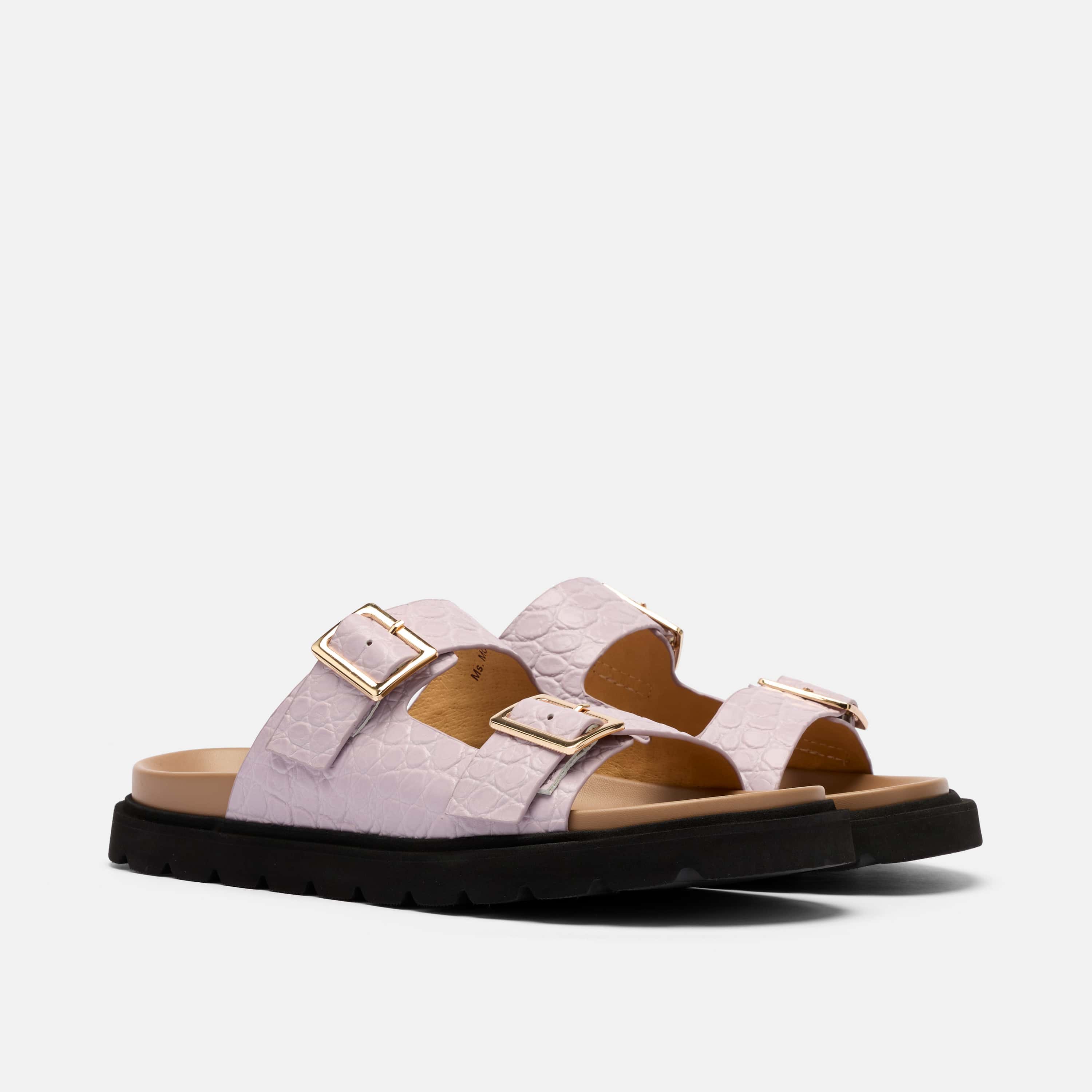 Ms. Monaco Lavender Crocskin Leather Strap Sandals - Image 2