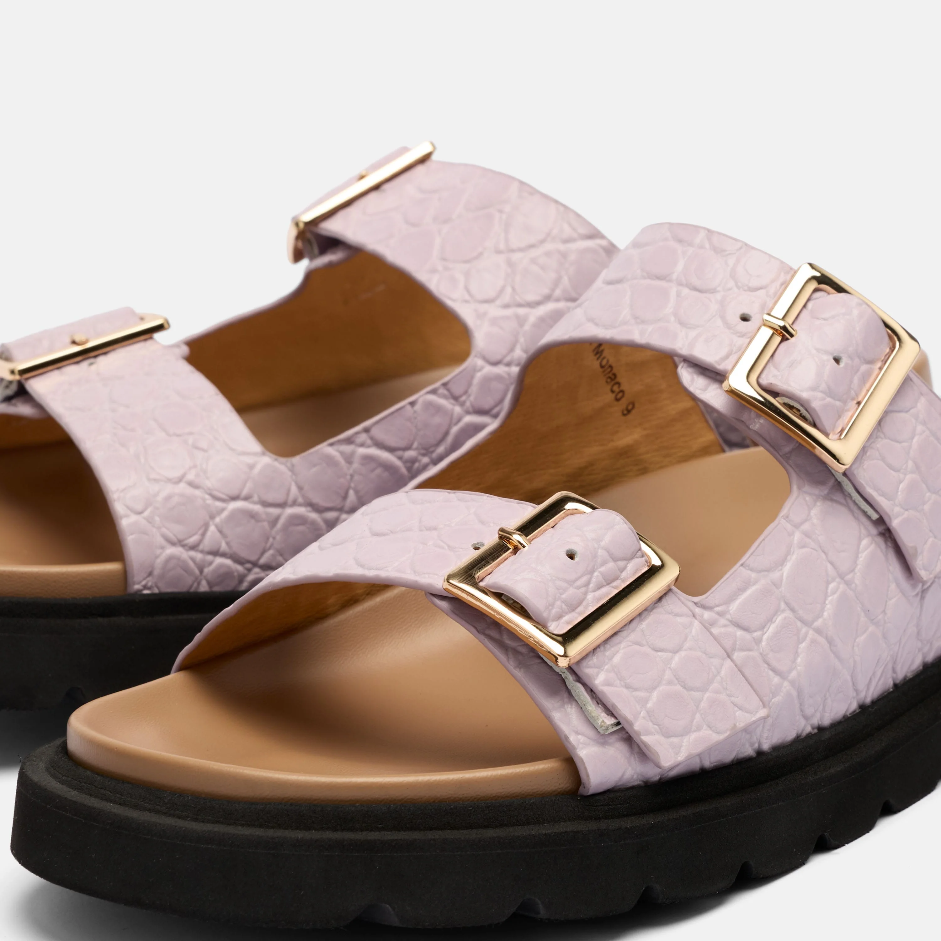 Ms. Monaco Lavender Crocskin Leather Strap Sandals - Image 3