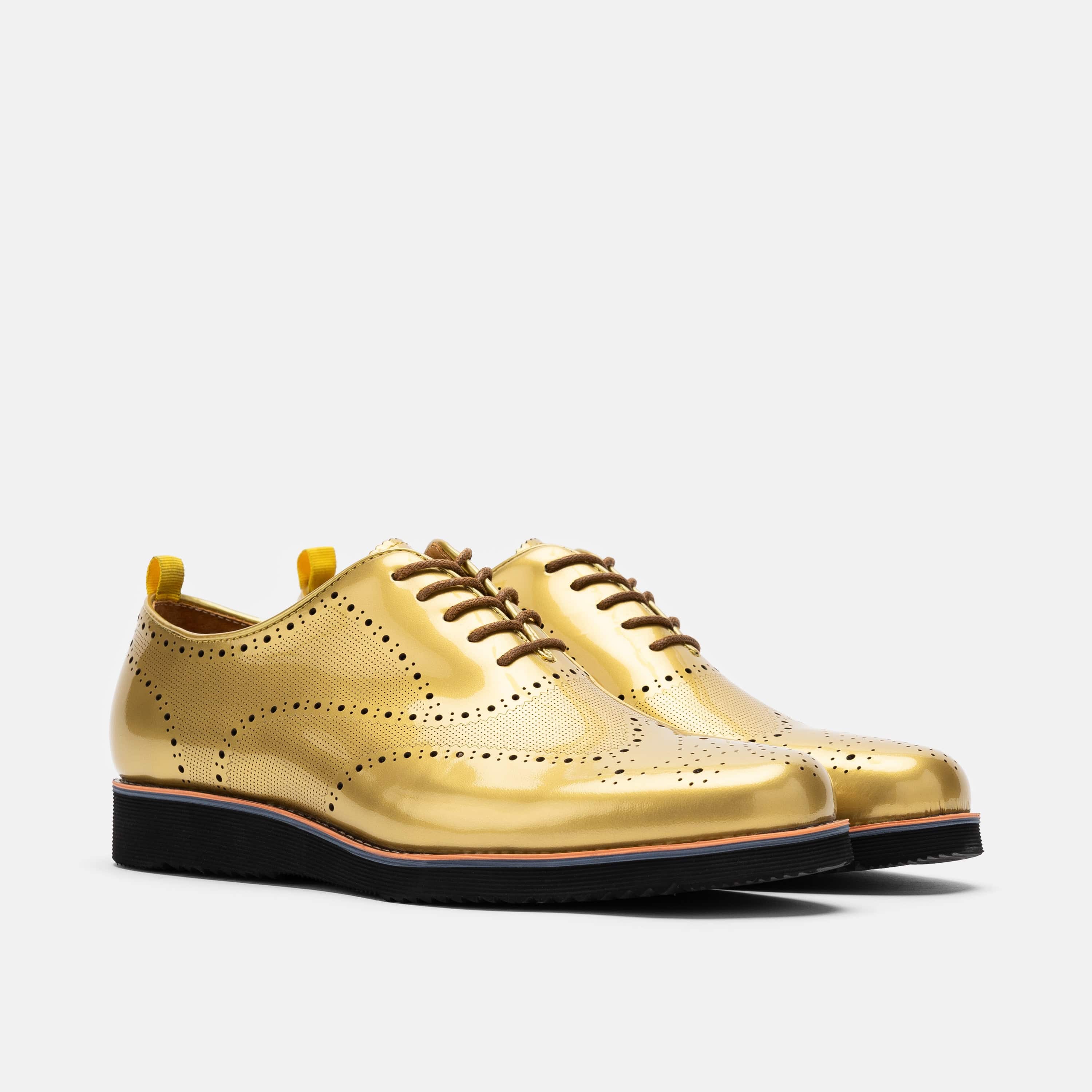 Oscar Gold Patent Leather Wholecut Brogue Sneakers - Image 2