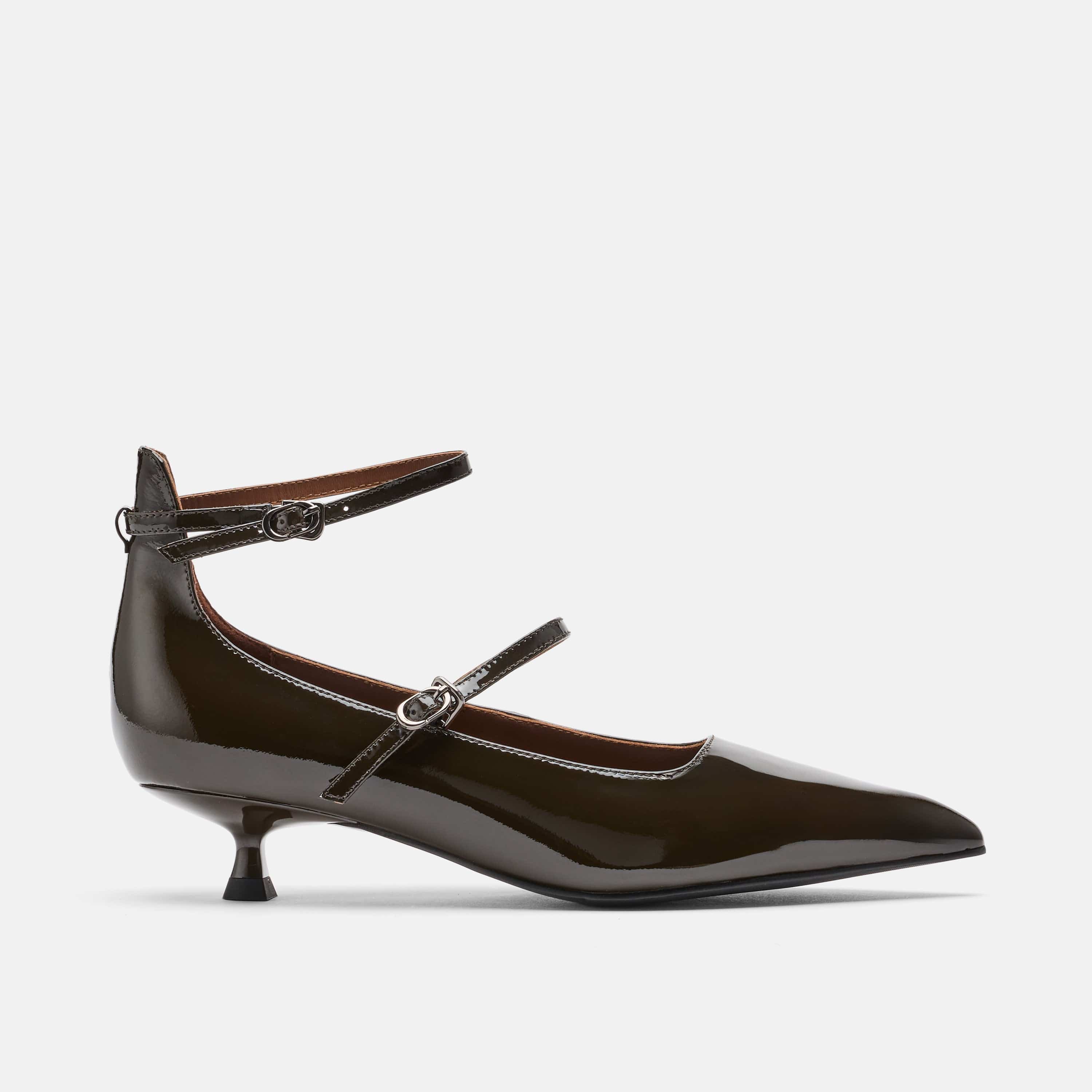 Paige Dark Green Patent Leather Kitten Heels