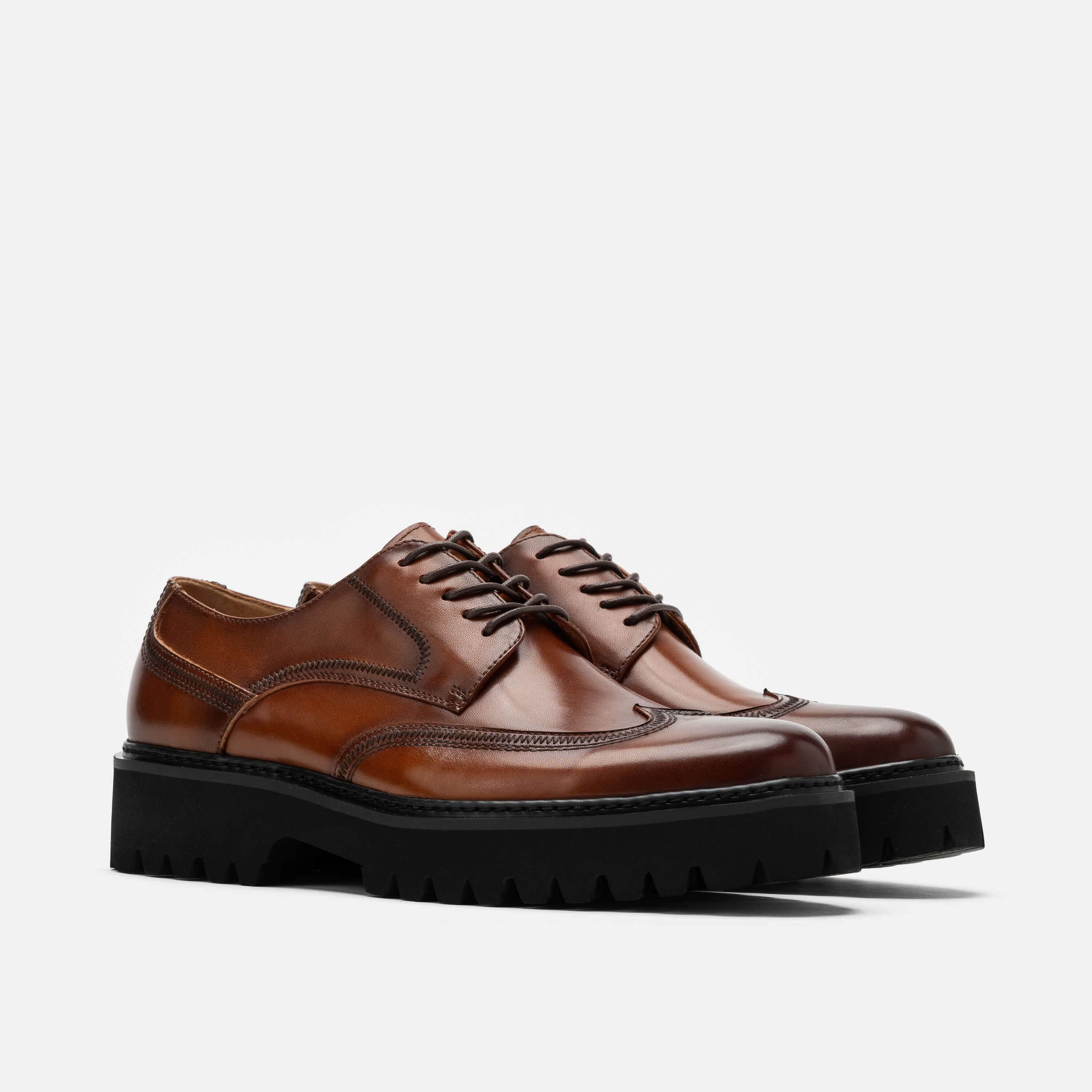 Ronan Mahogany Leather Lug Wingtip Shoes - Image 2