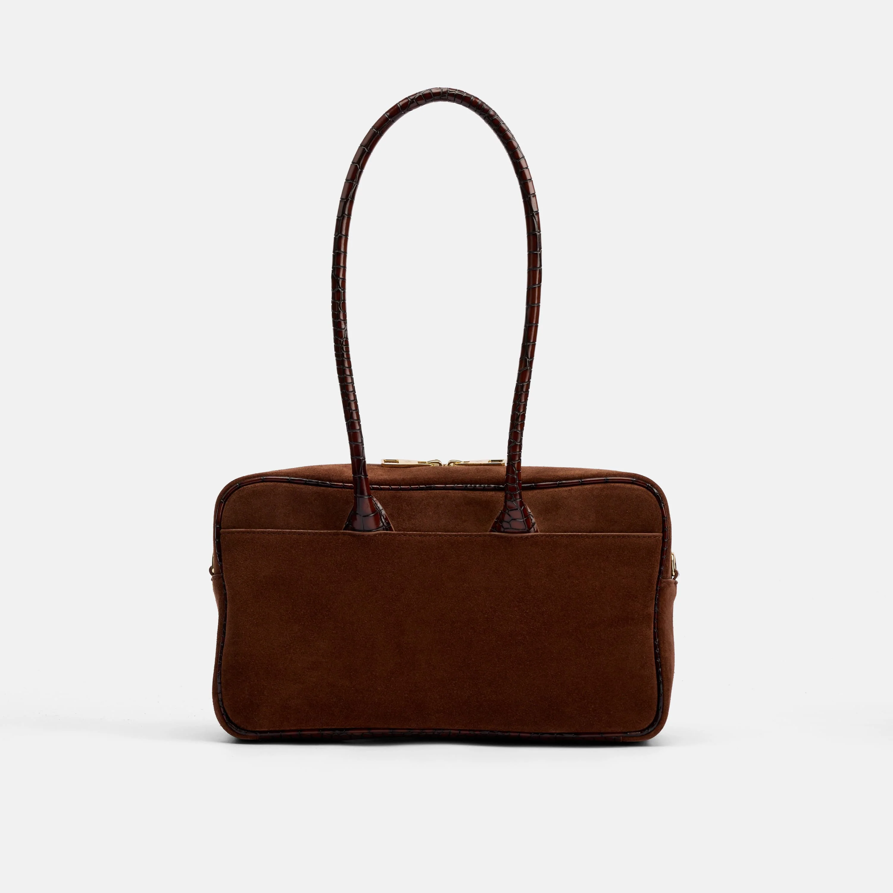 Serena Horsebit Shoulder Bag - Brown Suede & Croc Leather - Image 3