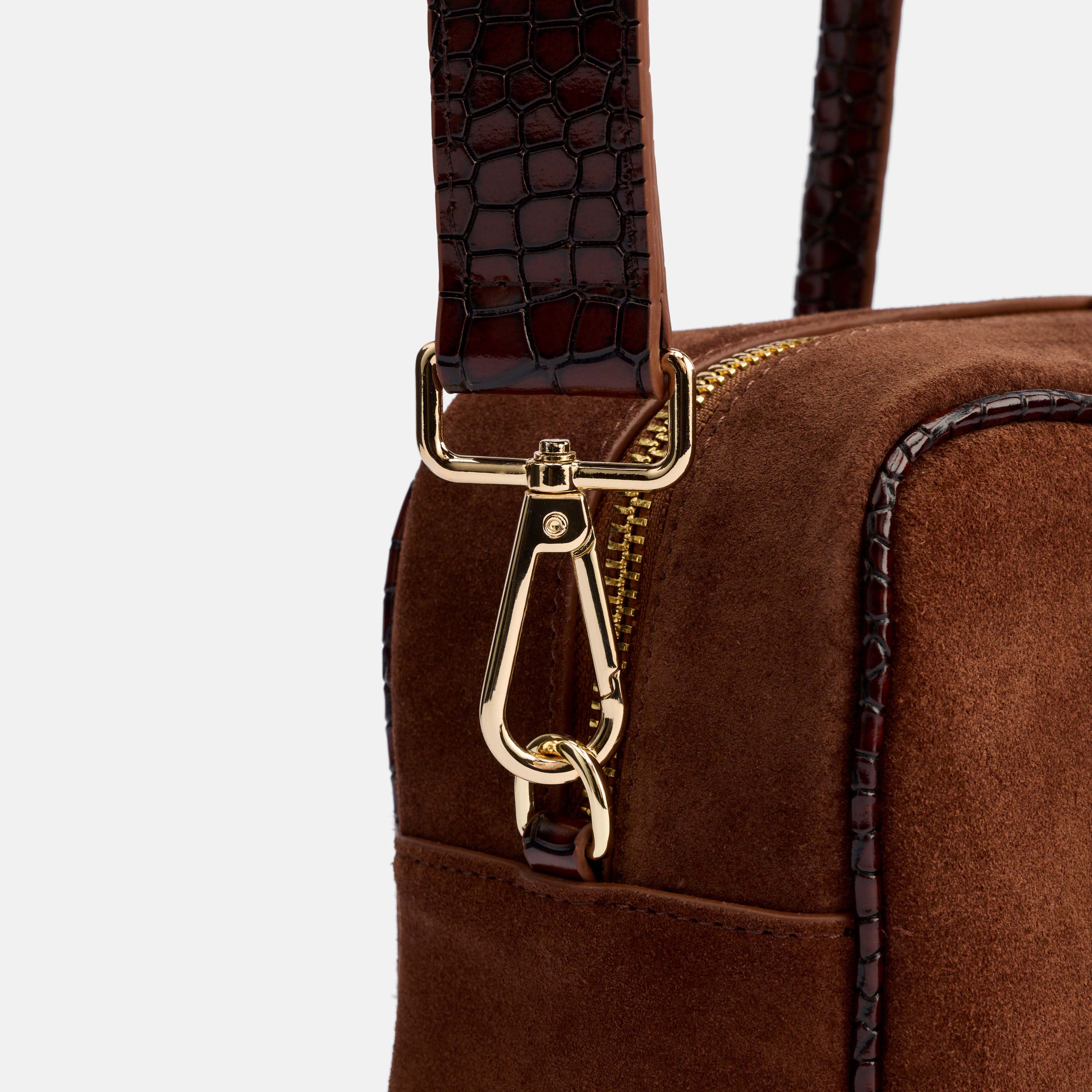 Serena Horsebit Shoulder Bag - Brown Suede & Croc Leather - Image 6