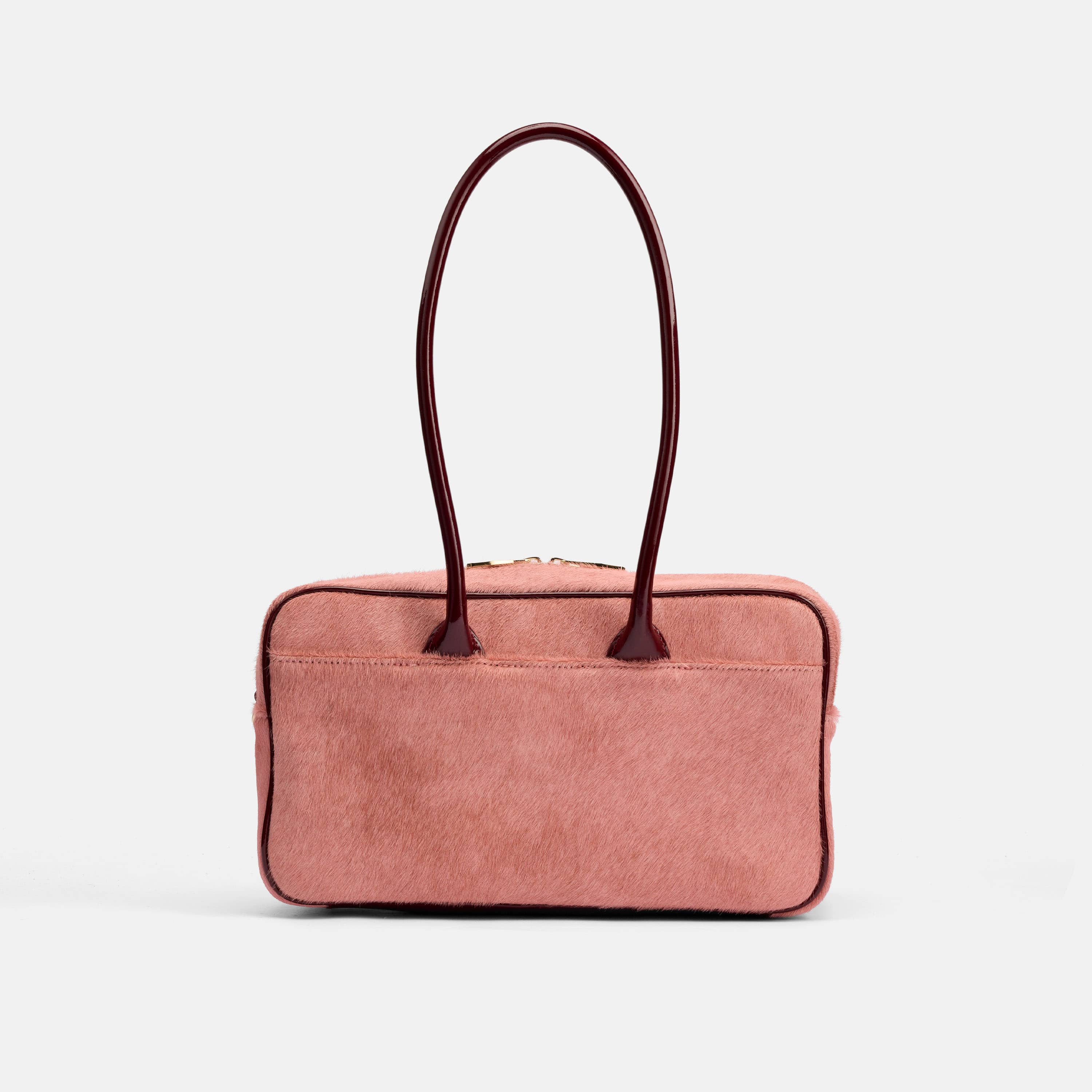 Serena Horsebit Shoulder Bag - Pink Haircalf & Burgundy Patent - Image 3