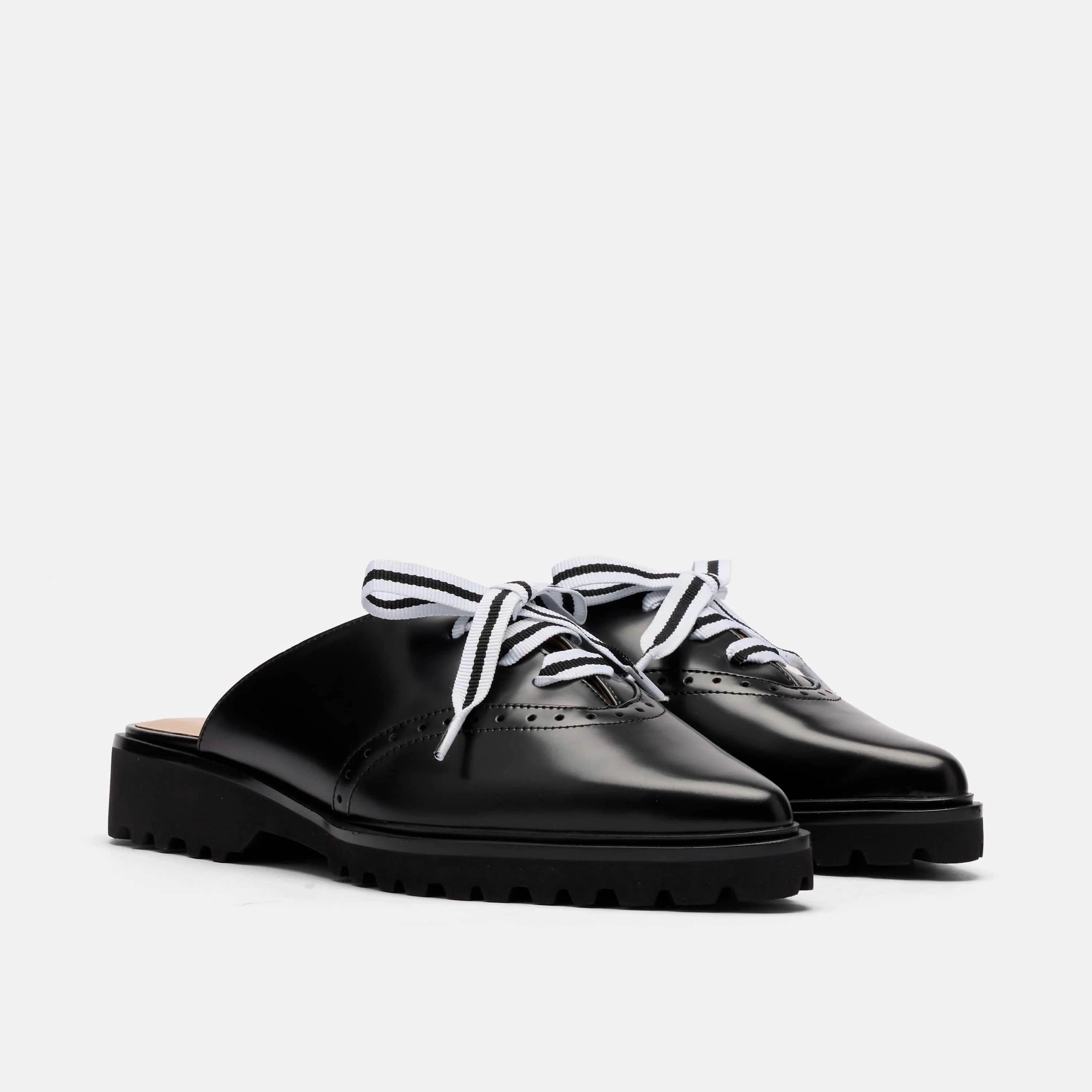 Vera Black Leather Oxford Mules - Image 2