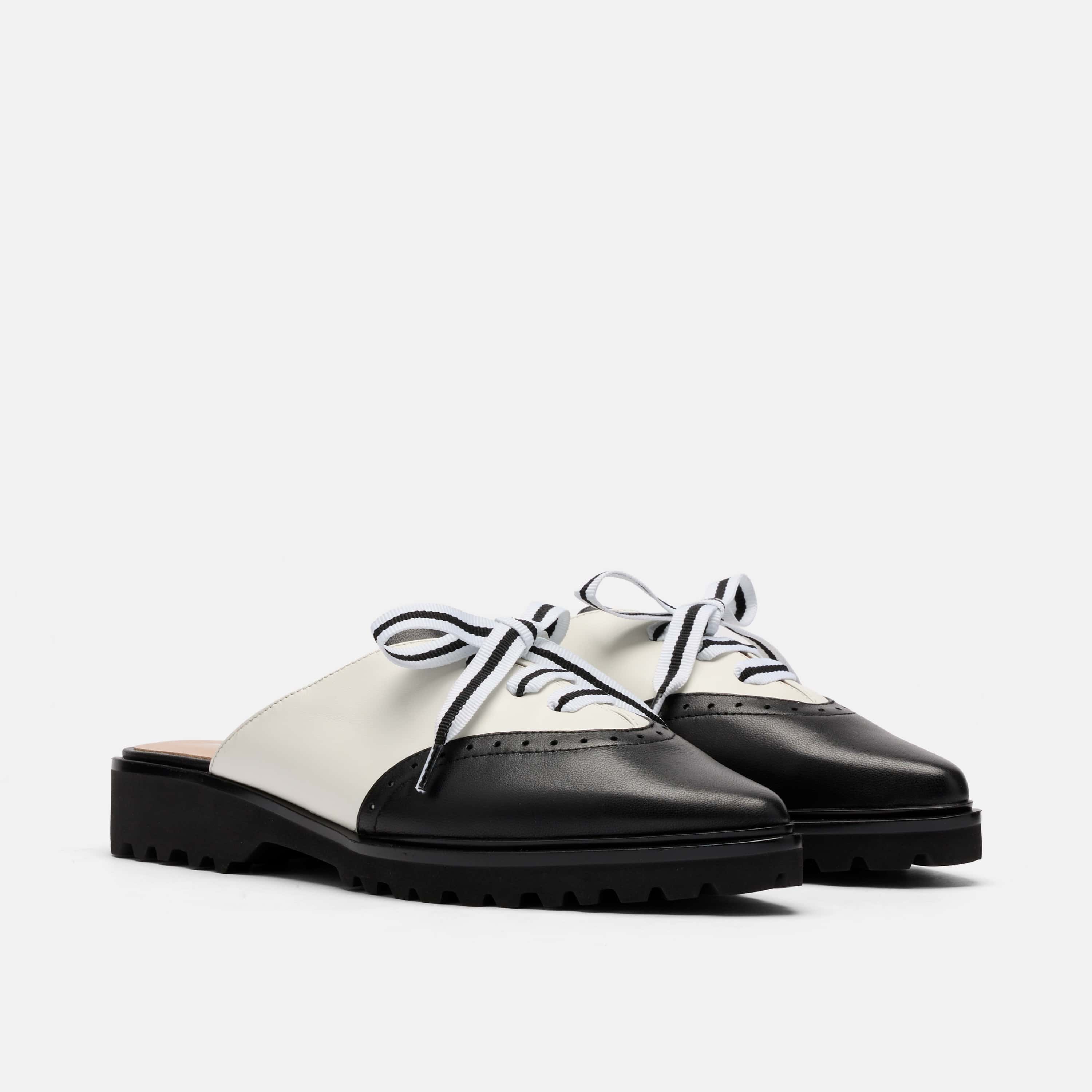 Vera Black/White Leather Oxford Mules - Image 2