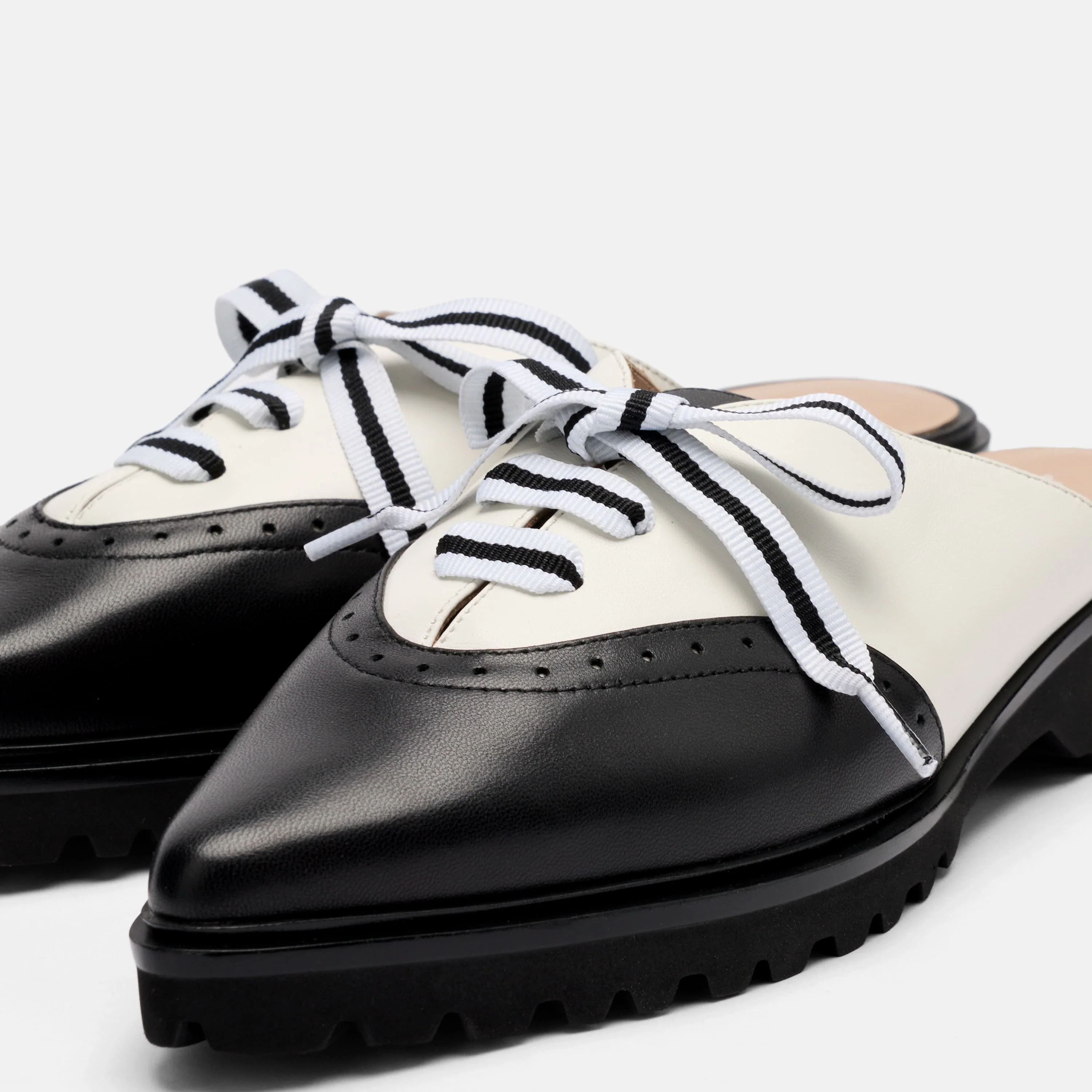 Vera Black/White Leather Oxford Mules - Image 3